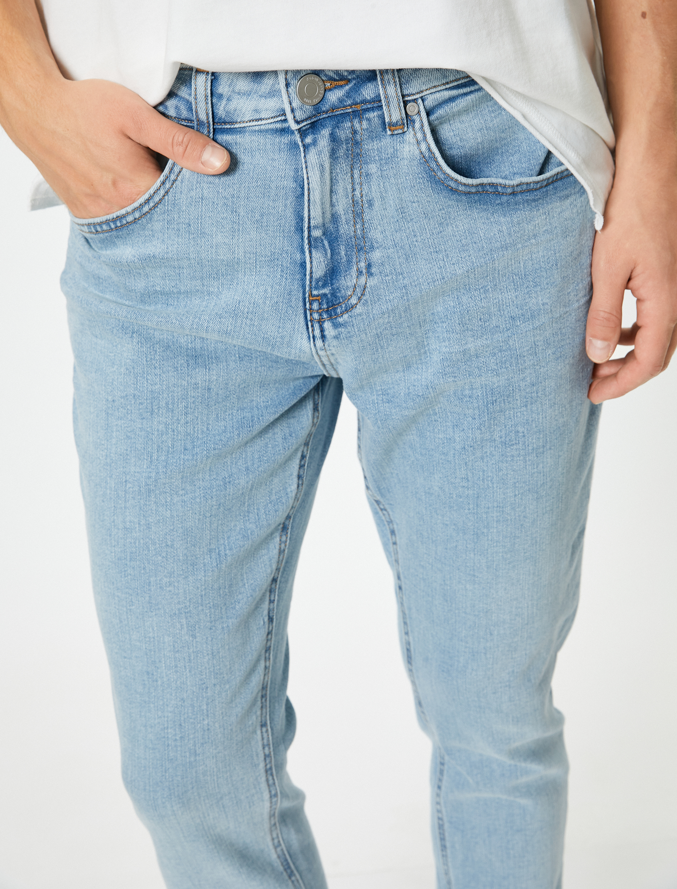   Skinny Fit Düğmeli Standart Bel Kot Pantolon