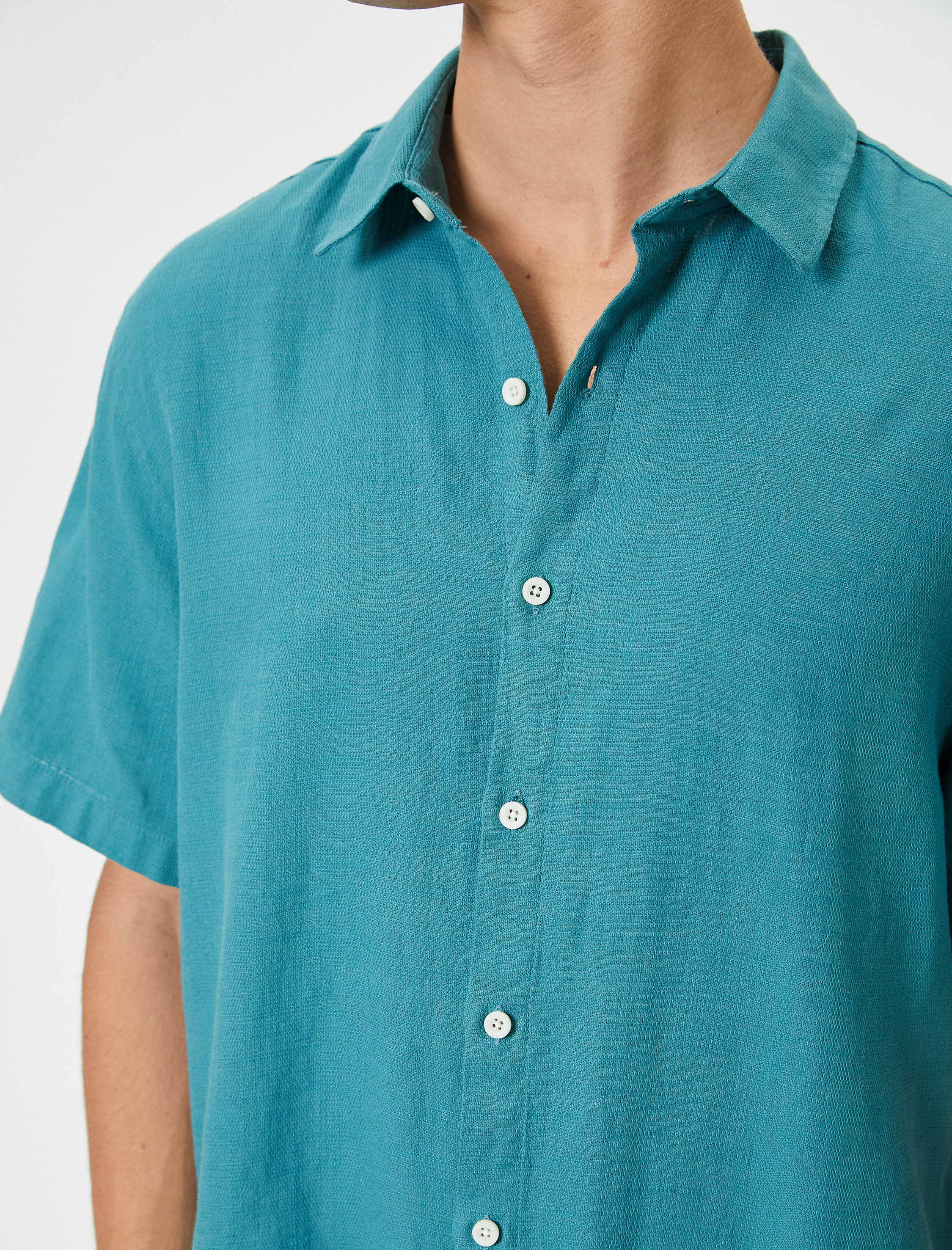   Yazlık Gömlek Kısa Kollu Klasik Yaka Düğmeli Pamuklu Regular Fit