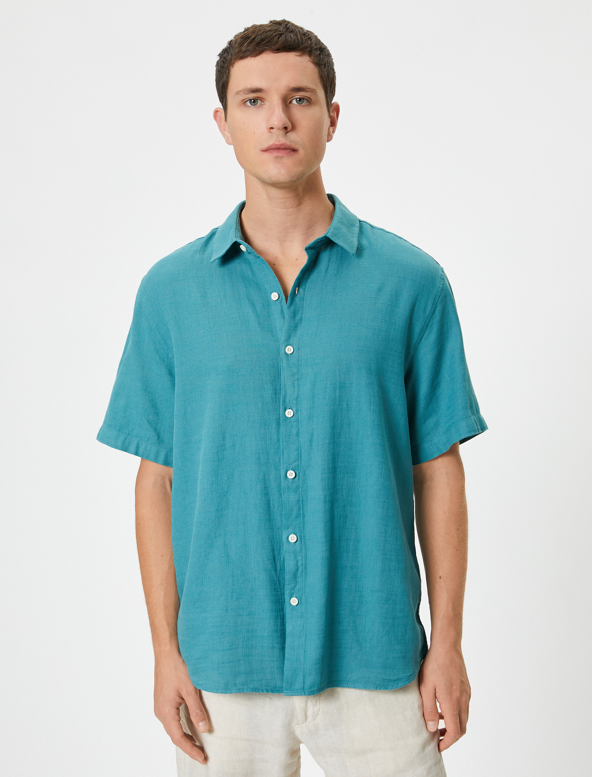   Yazlık Gömlek Kısa Kollu Klasik Yaka Düğmeli Pamuklu Regular Fit