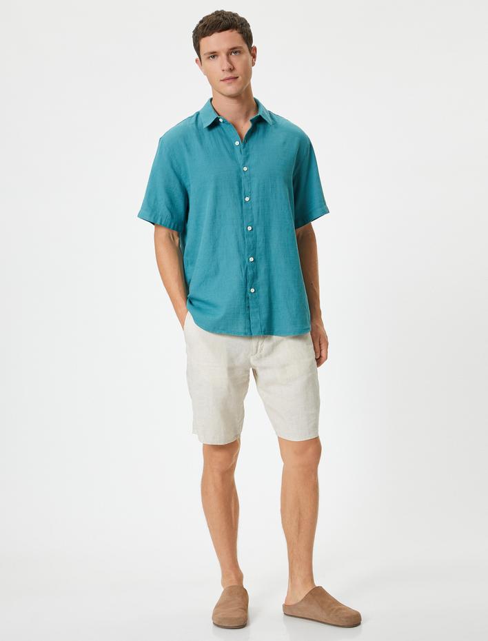  Yazlık Gömlek Kısa Kollu Klasik Yaka Düğmeli Pamuklu Regular Fit