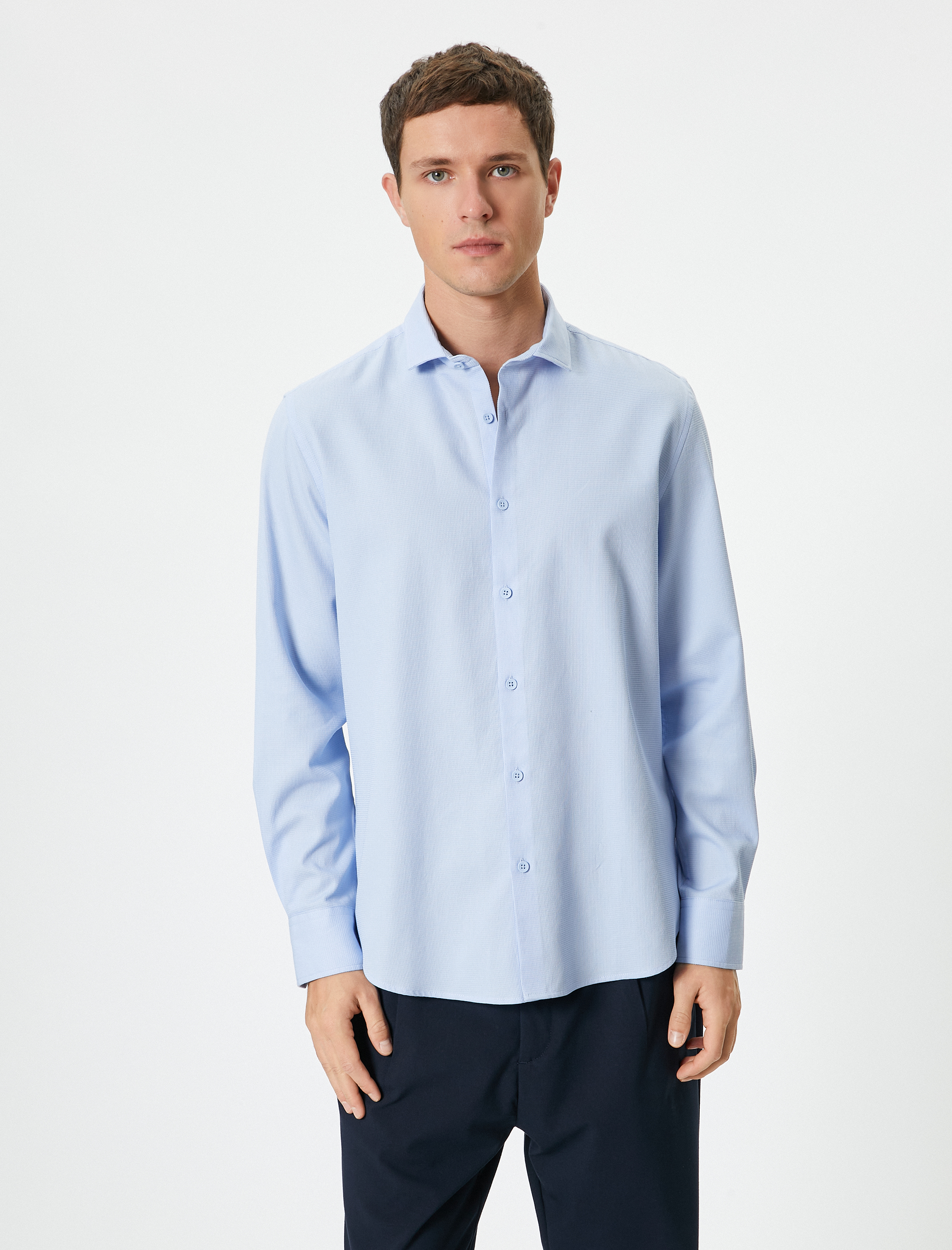   Slim Fit Uzun Kollu Yarım İtalyan Yaka Gömlek