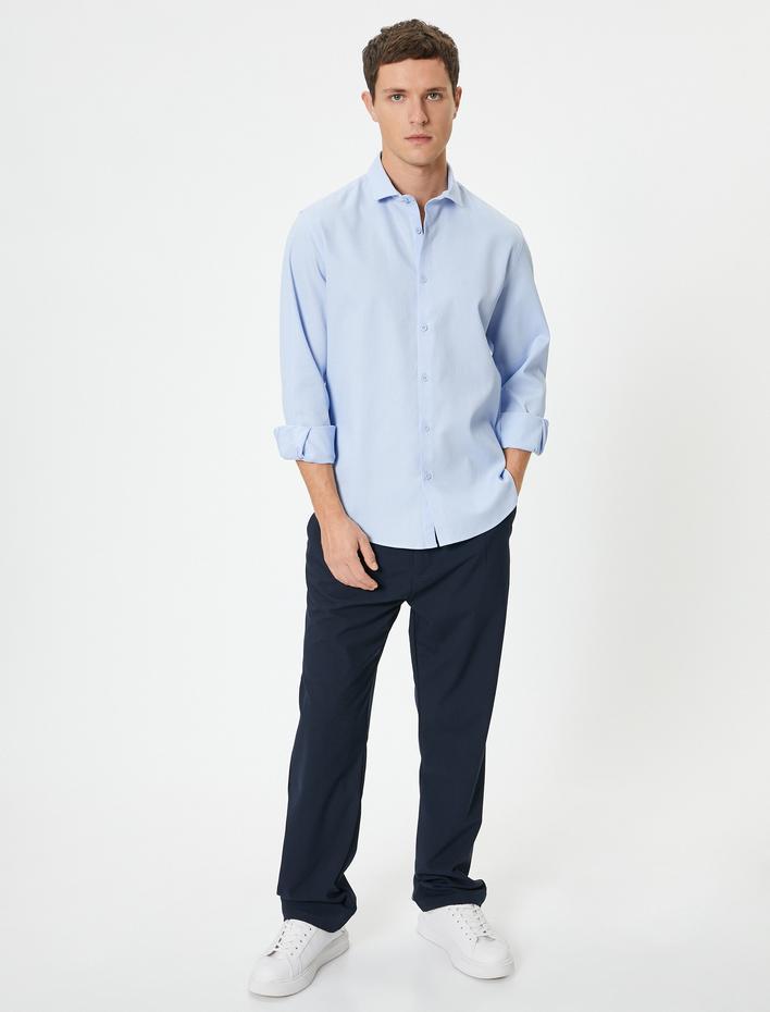  Slim Fit Uzun Kollu Yarım İtalyan Yaka Gömlek