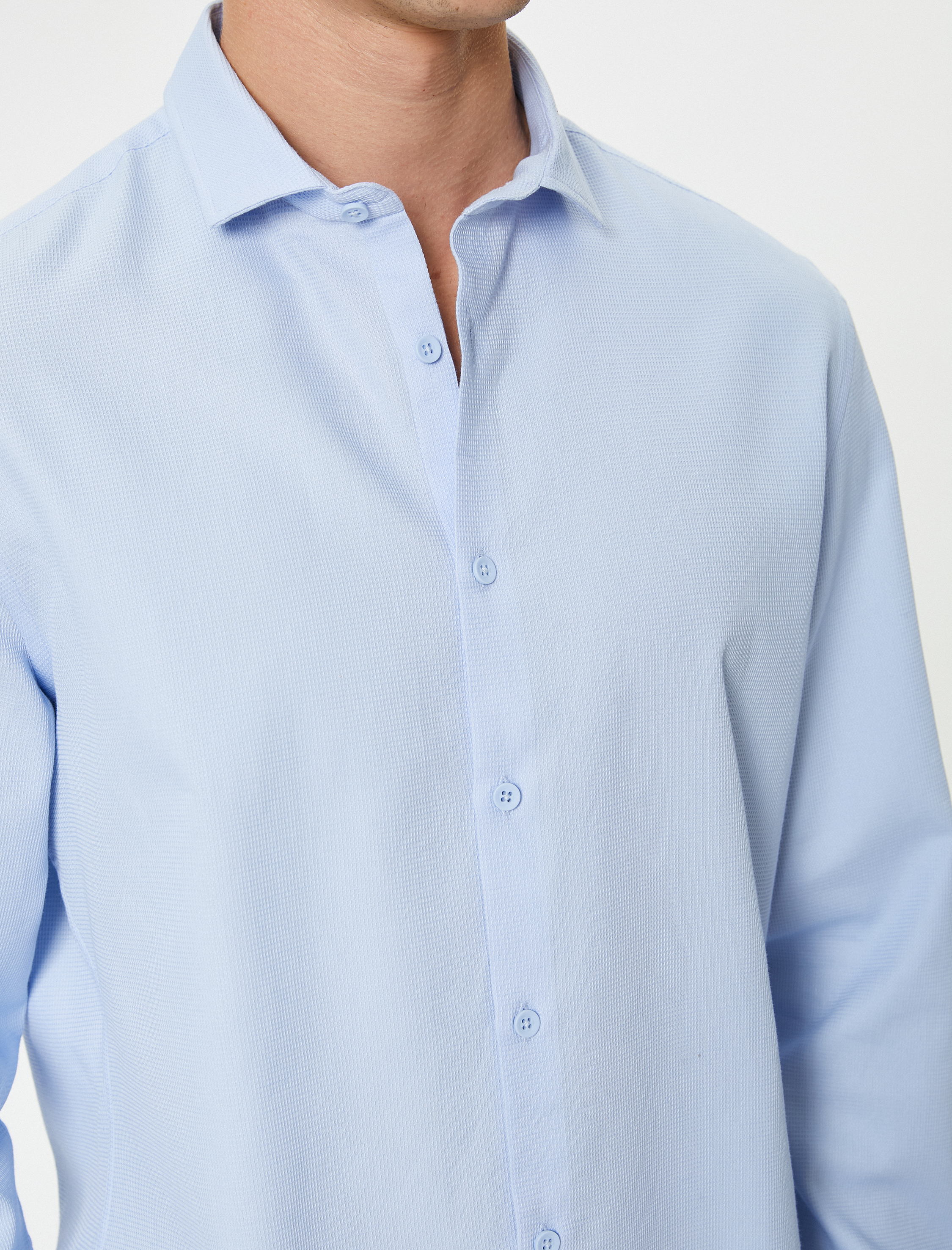   Slim Fit Uzun Kollu Yarım İtalyan Yaka Gömlek