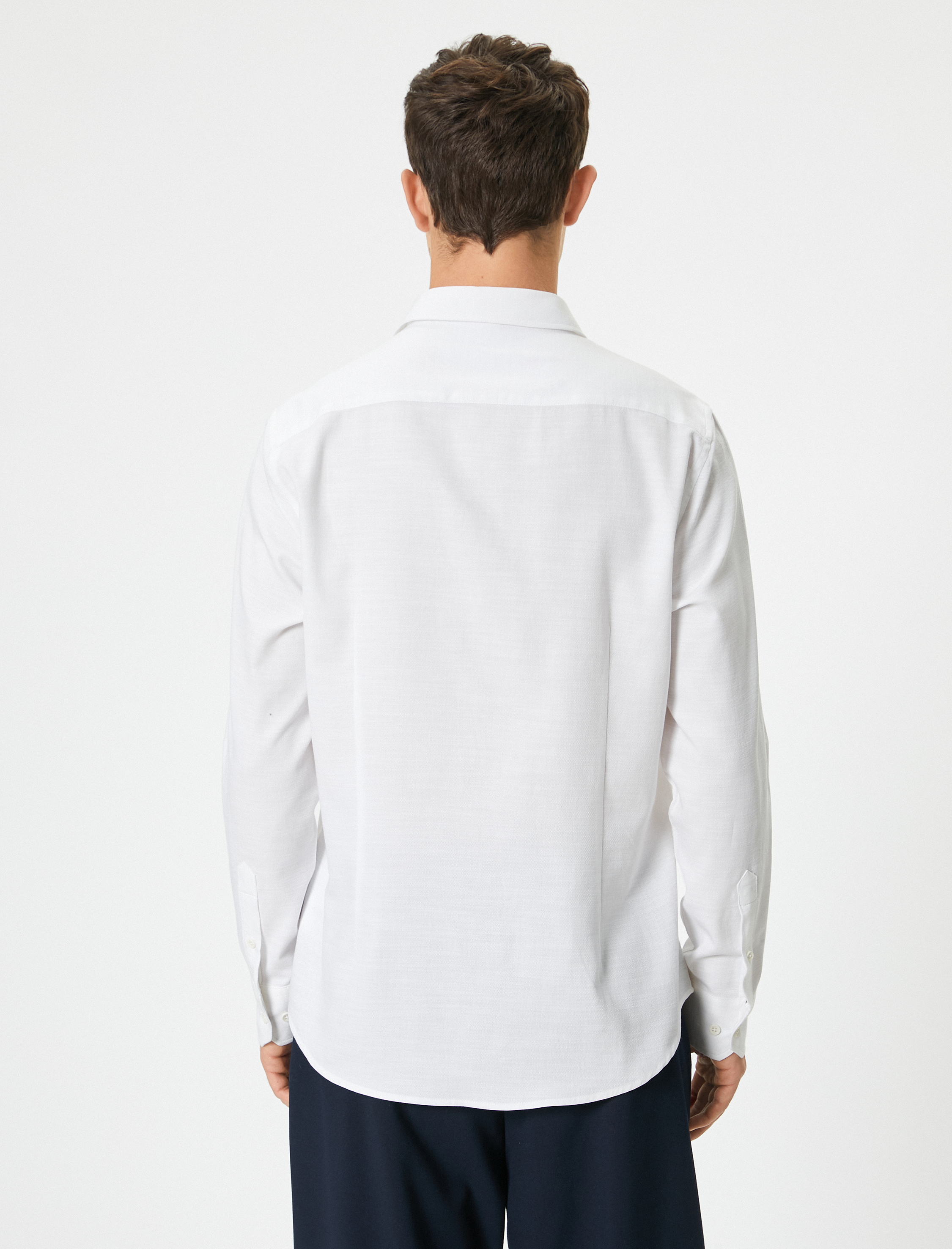   Klasik Yaka Düğmeli Pamuklu Uzun Kollu Slim Fit Gömlek