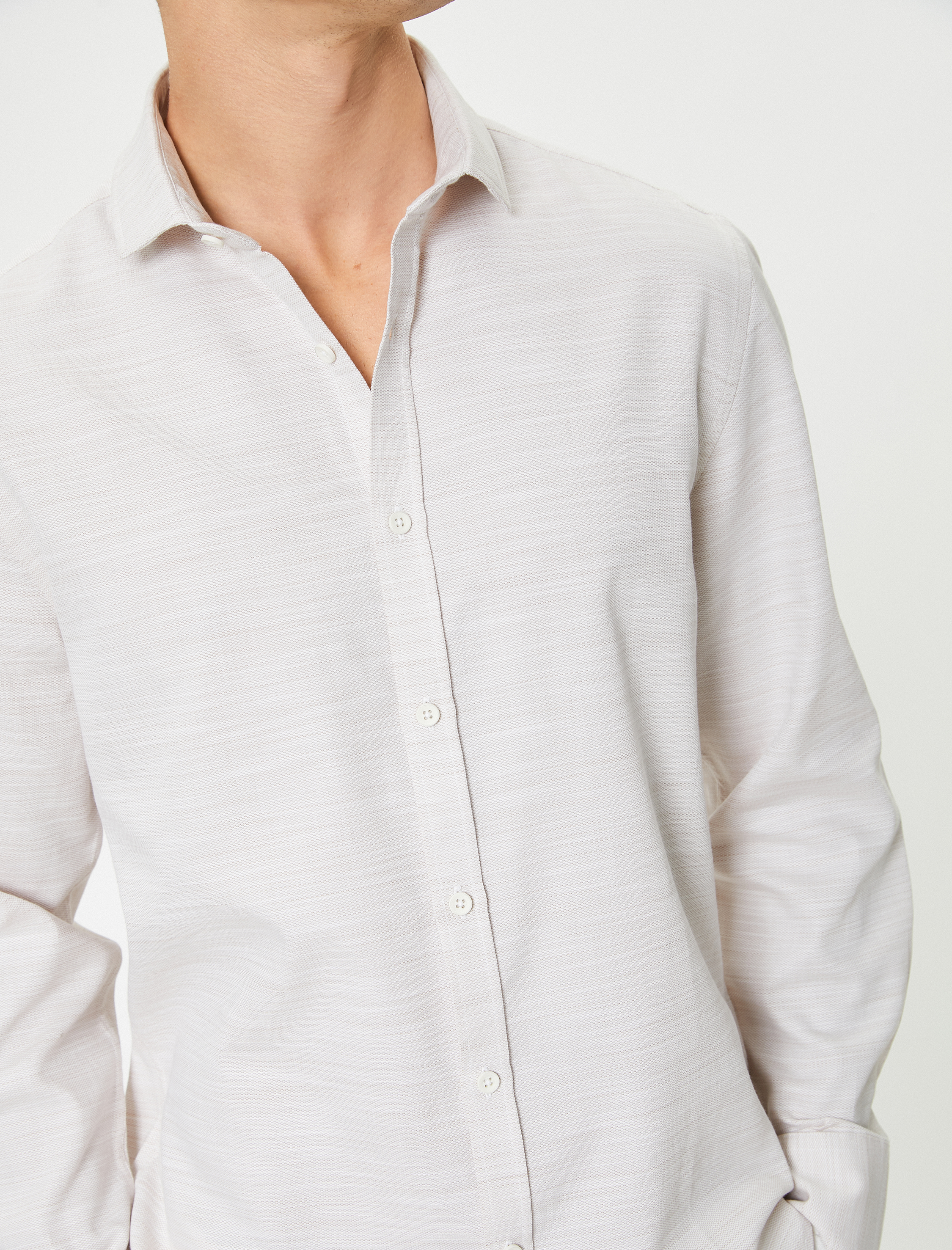 Klasik Yaka Düğmeli Pamuklu Uzun Kollu Slim Fit Gömlek