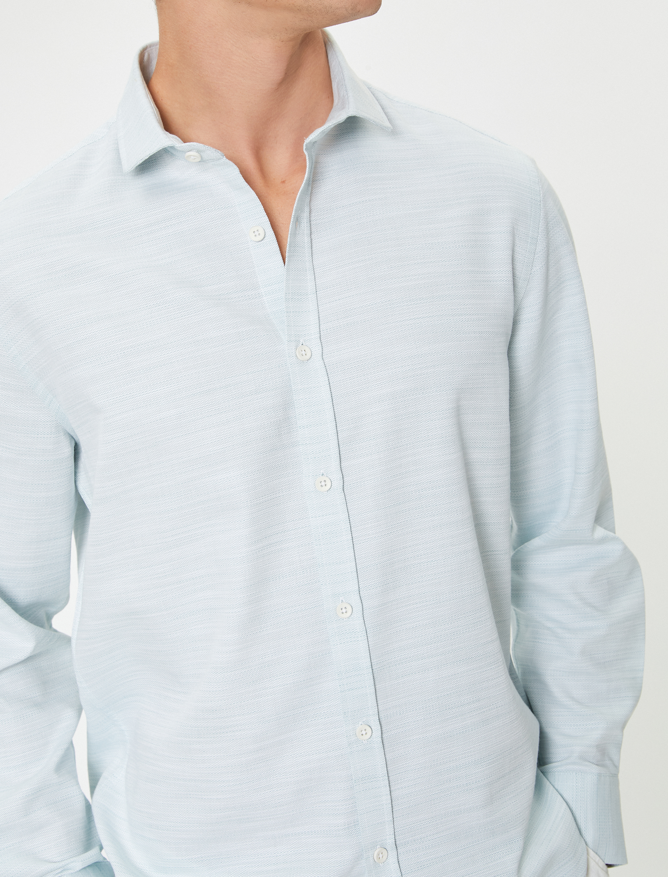   Klasik Yaka Düğmeli Pamuklu Uzun Kollu Slim Fit Gömlek