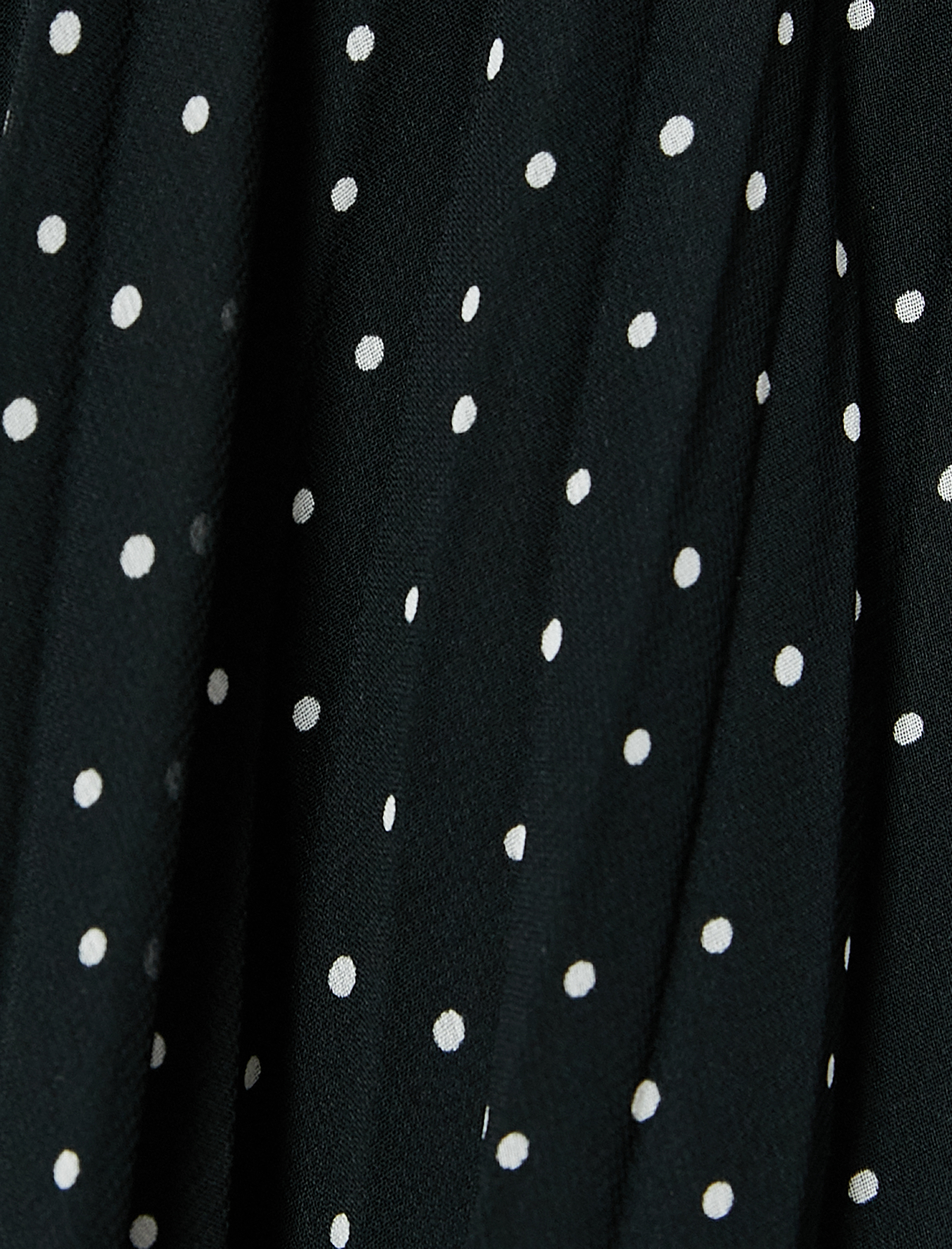   Yüksek Bel Tül Astarlı Pileli Puantiyeli Midi Etek