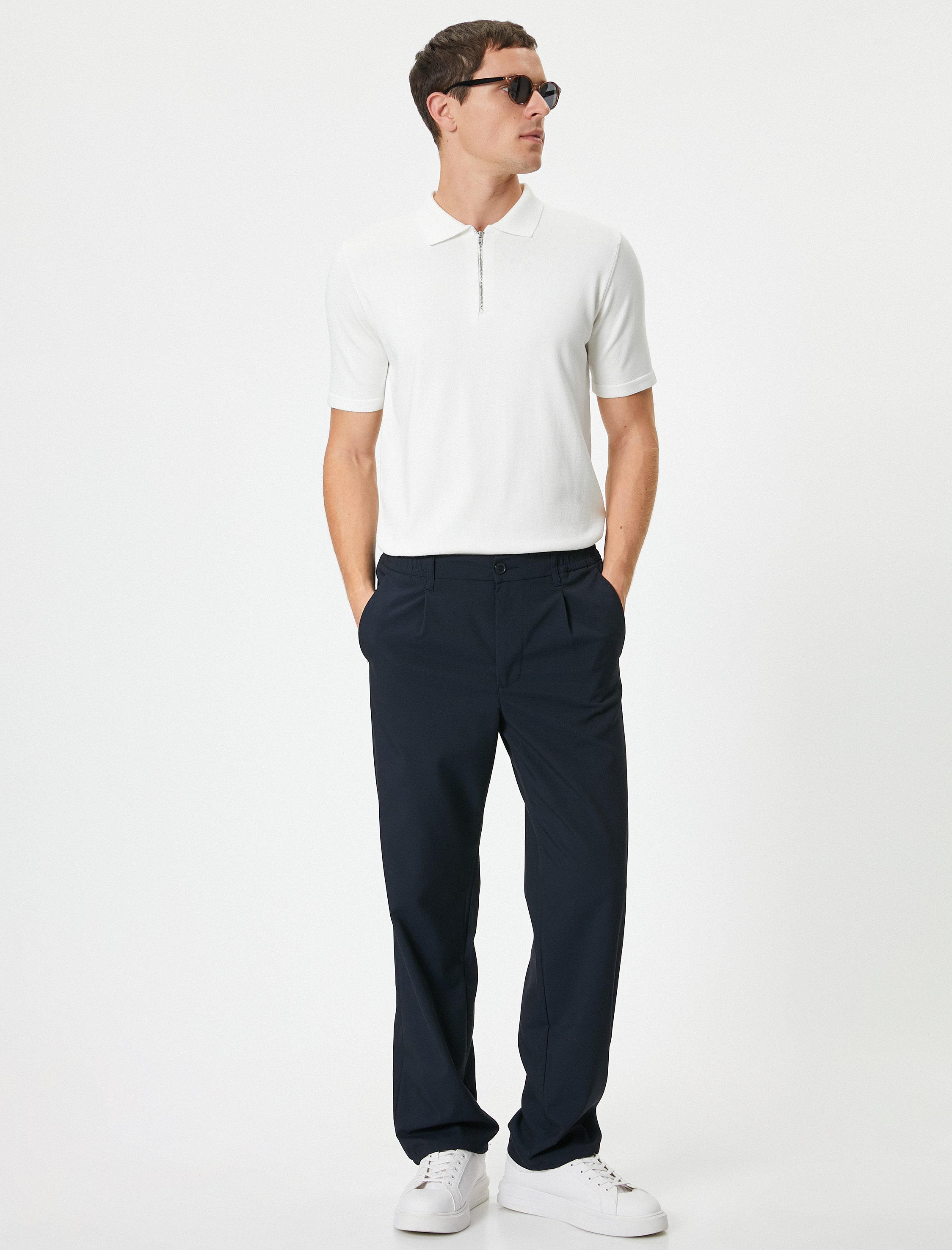   Polo Yaka Triko Tişört Yarım Fermuarlı Kısa Kollu