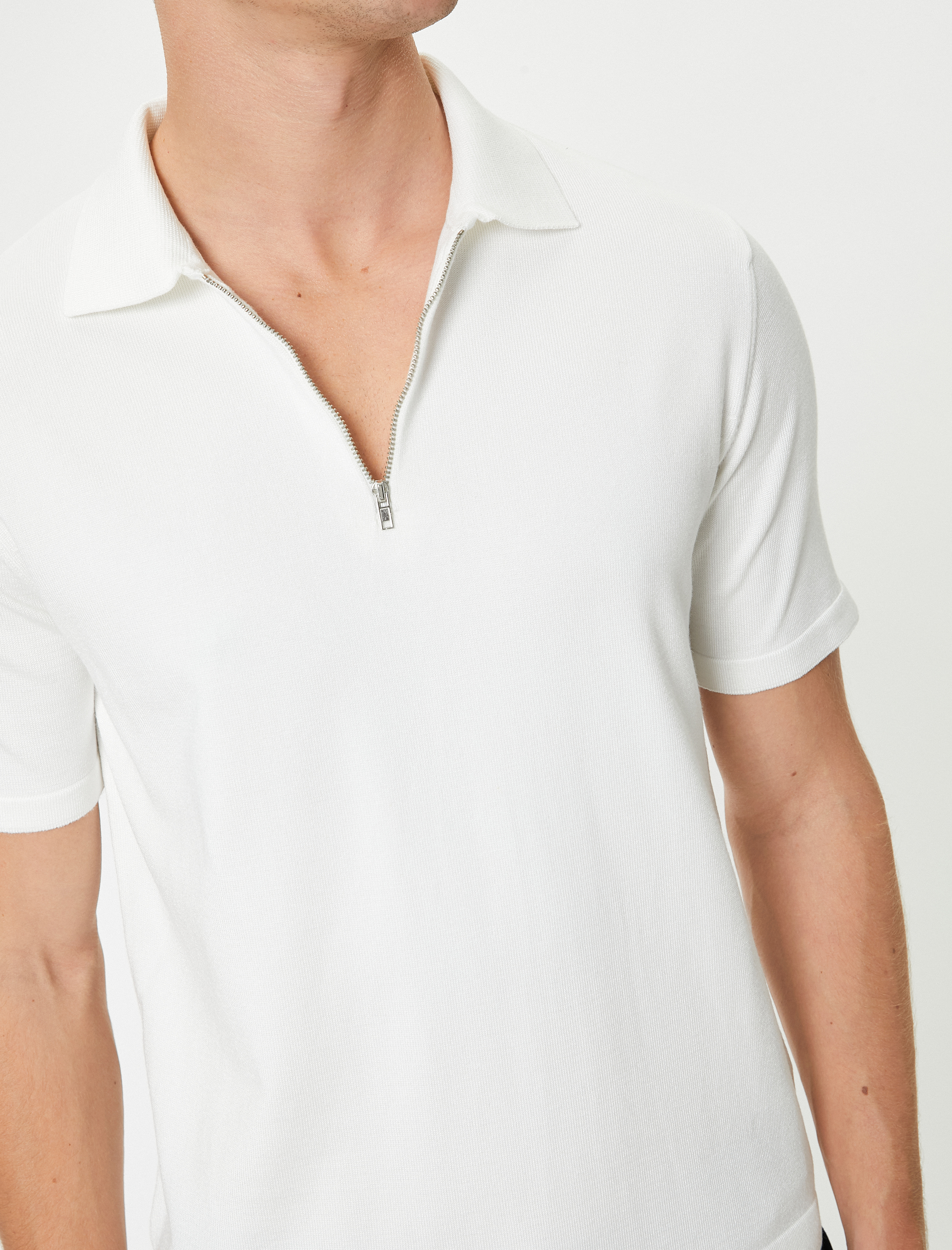   Polo Yaka Triko Tişört Yarım Fermuarlı Kısa Kollu