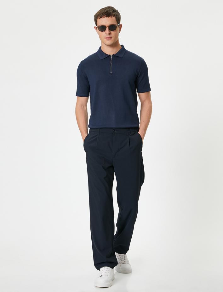  Polo Yaka Triko Tişört Yarım Fermuarlı Kısa Kollu