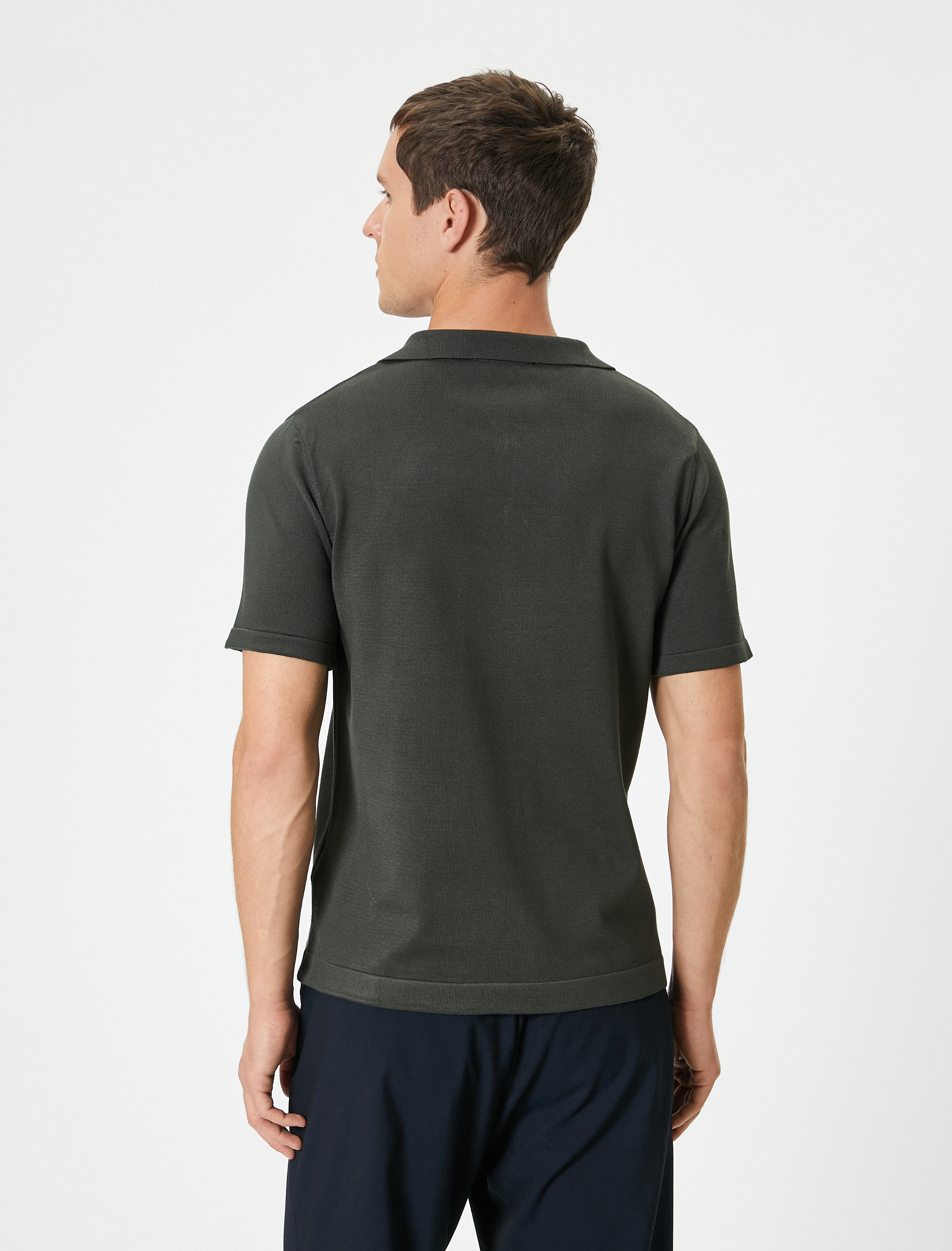   Polo Yaka Triko Tişört Yarım Fermuarlı Kısa Kollu