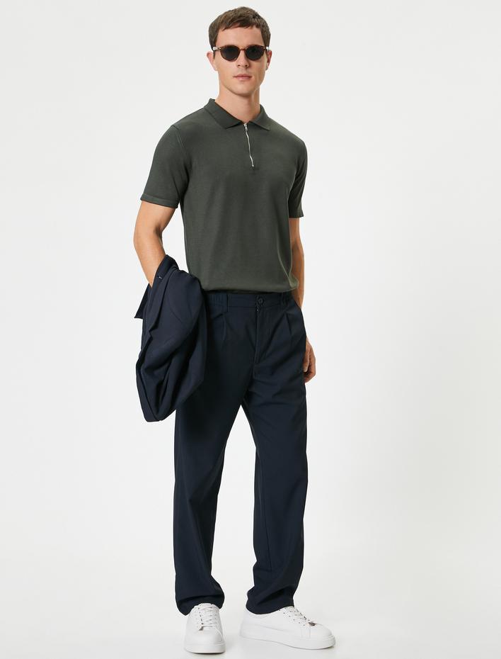  Polo Yaka Triko Tişört Yarım Fermuarlı Kısa Kollu