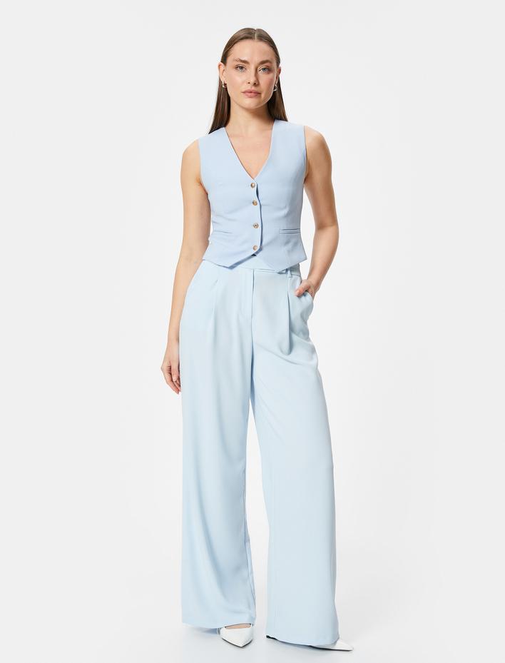  Palazzo Pantolon Yüksek Bel Cepli Rahat Kalıp