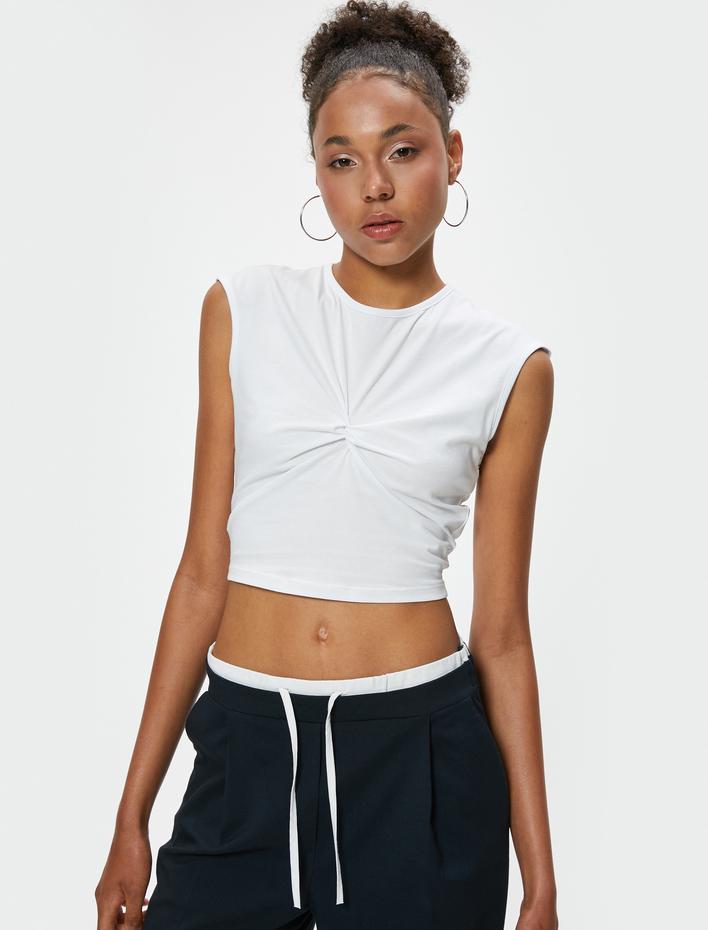  Kolsuz Atlet Önü Büzgülü Bisiklet Yaka Slim Fit