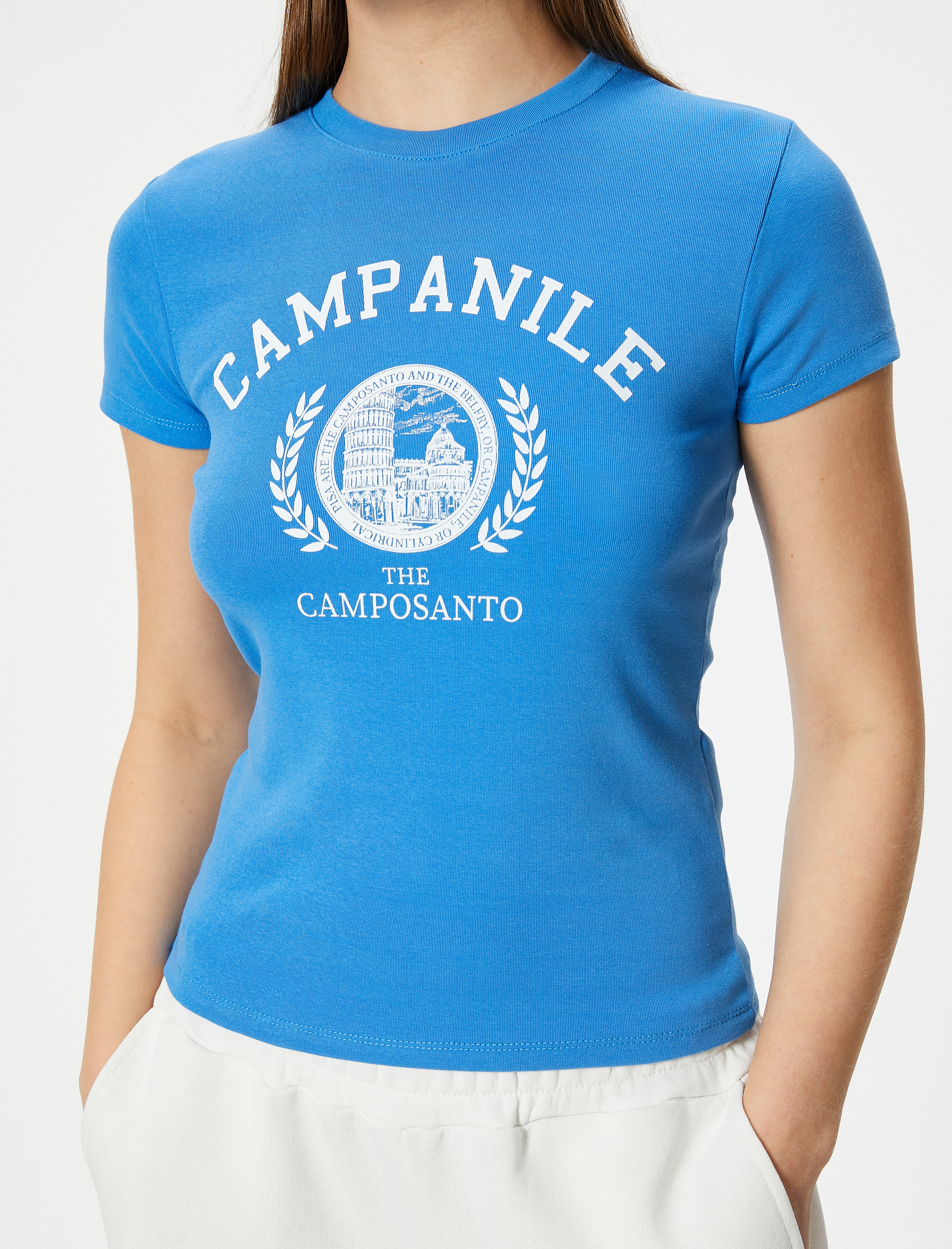   Baskılı Tişört Kısa Kollu Bisiklet Yaka Pamuklu