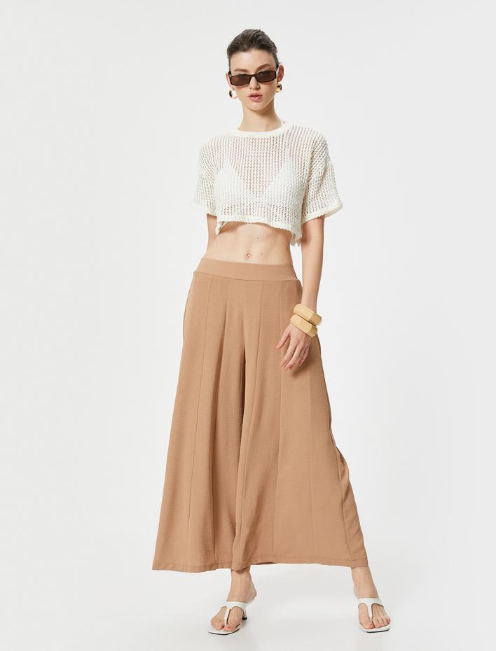  Pantolon Etek Geniş Paça Rahat Kalıp Aerobin Kumaş Standart Bel