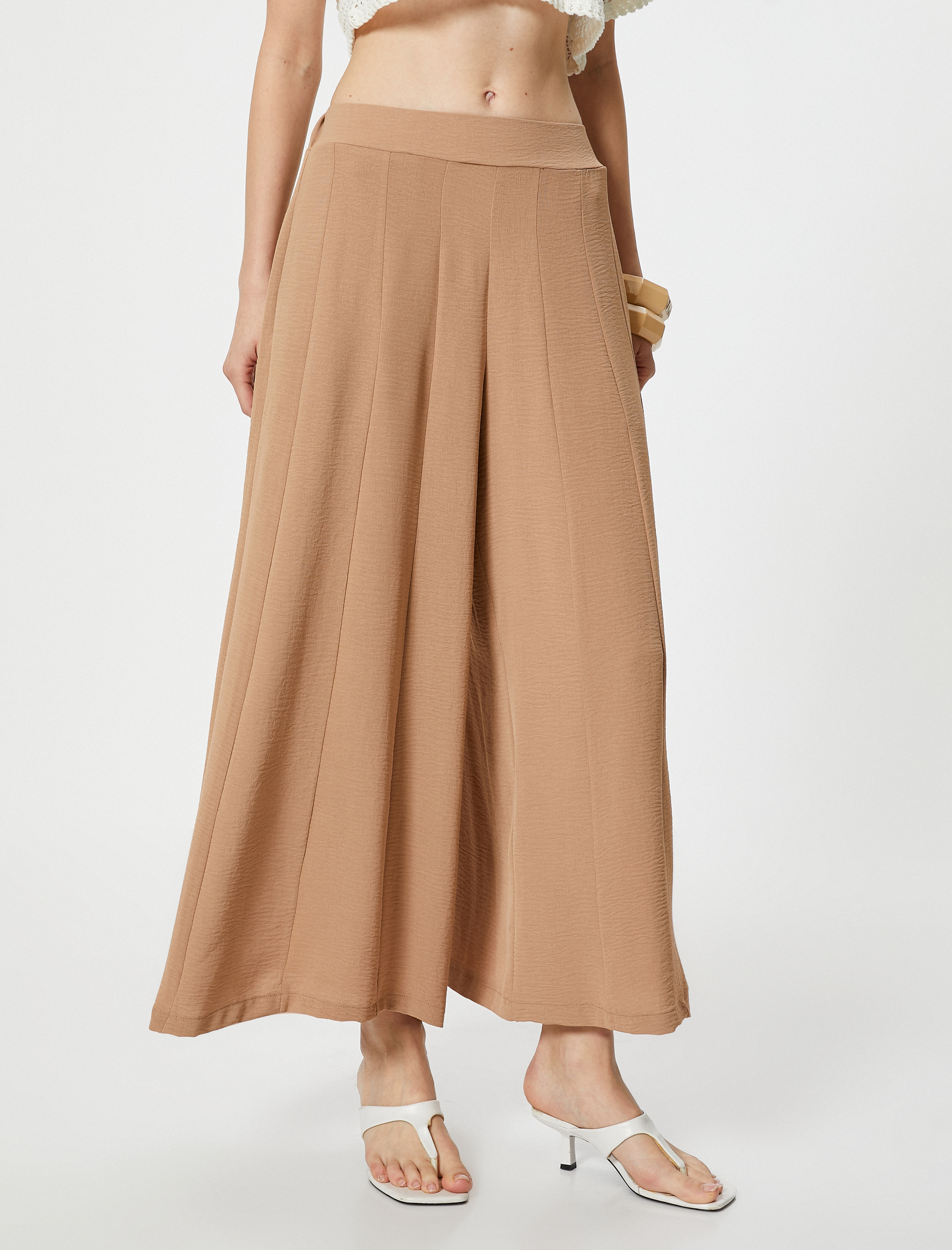   Pantolon Etek Geniş Paça Rahat Kalıp Aerobin Kumaş Standart Bel