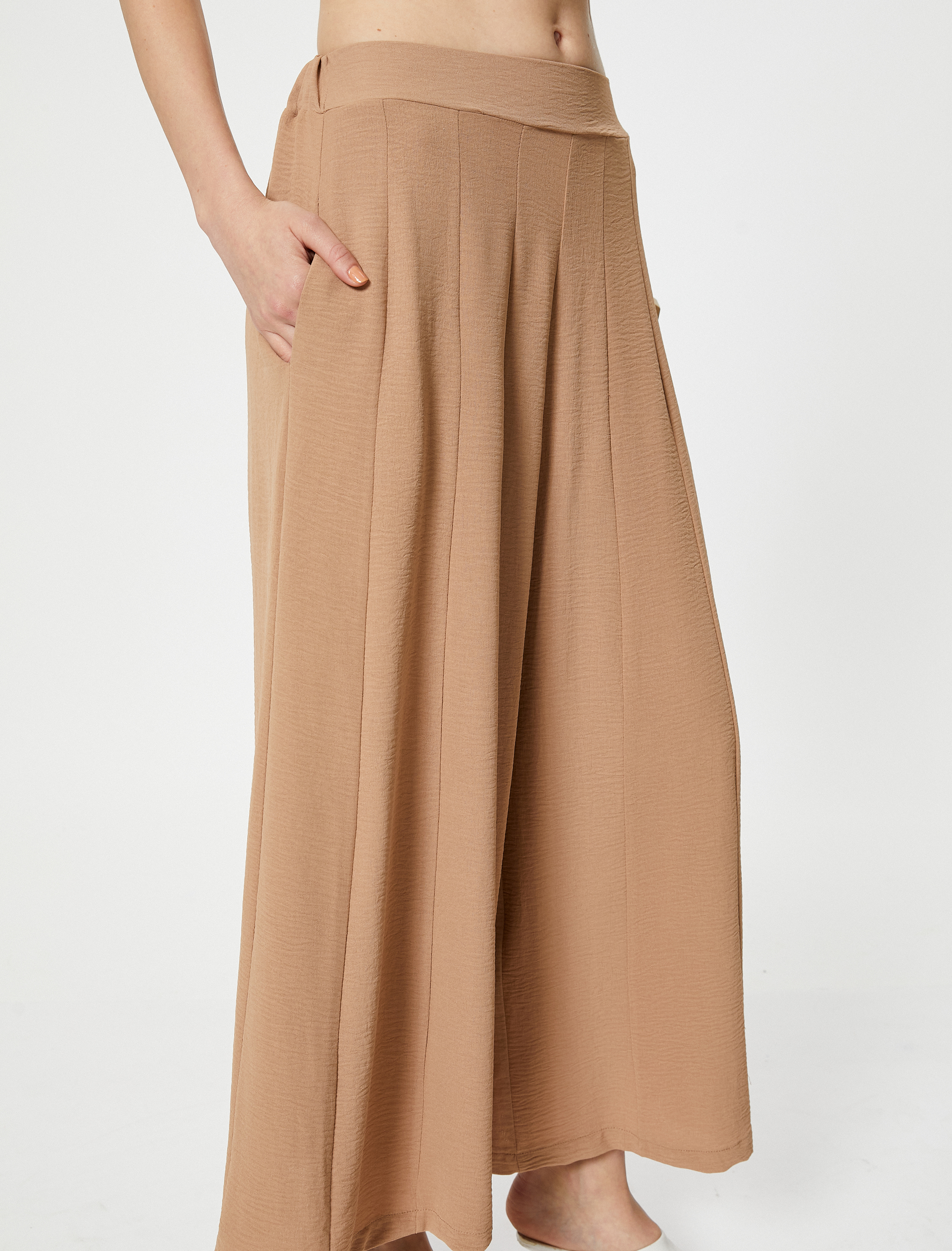   Pantolon Etek Geniş Paça Rahat Kalıp Aerobin Kumaş Standart Bel