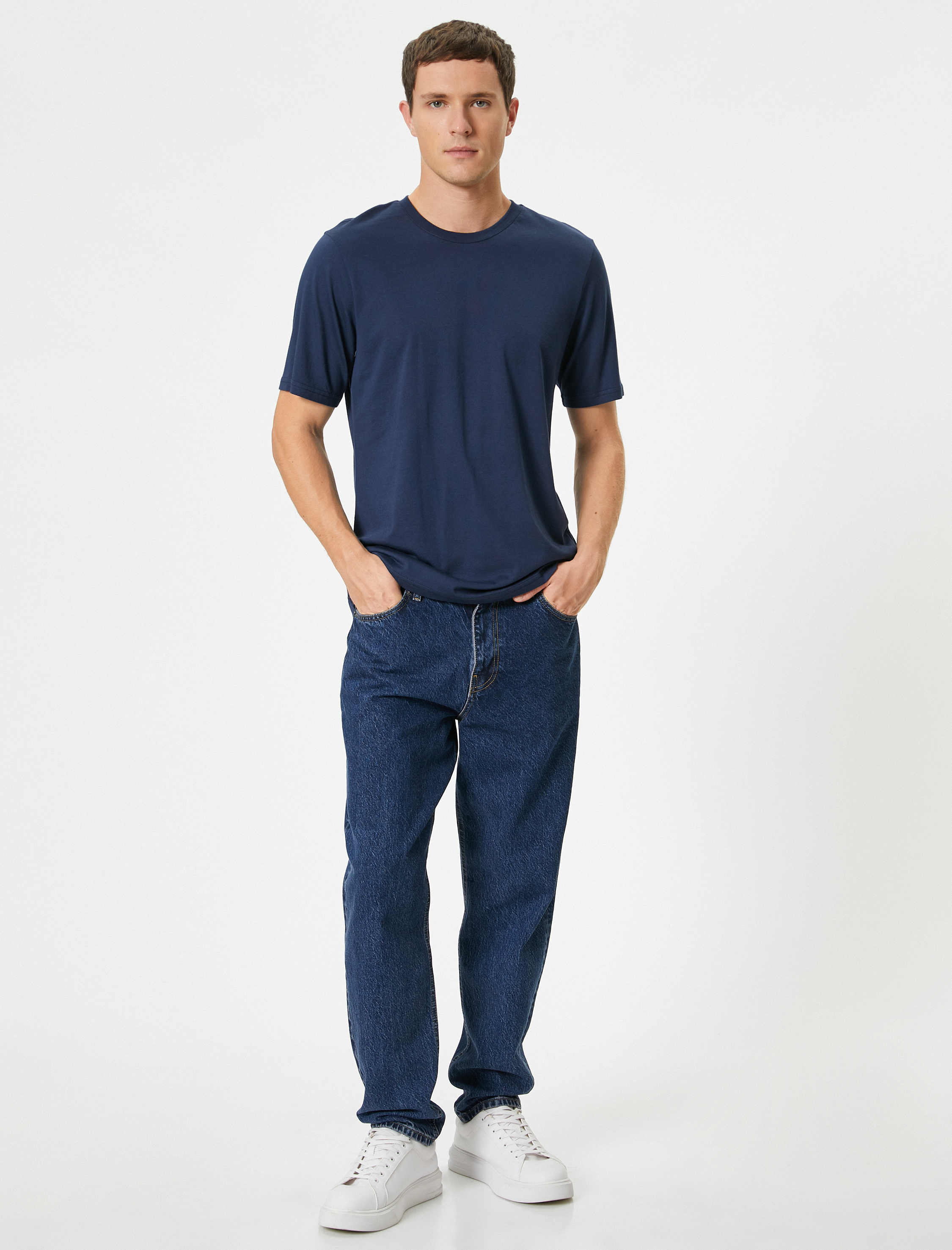   Kısa Kollu Tişört Bisiklet Yaka Pamuk Karışımlı