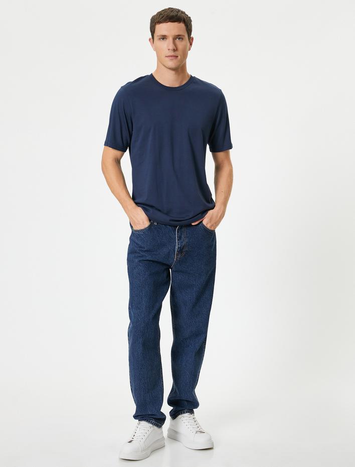  Kısa Kollu Tişört Bisiklet Yaka Pamuk Karışımlı