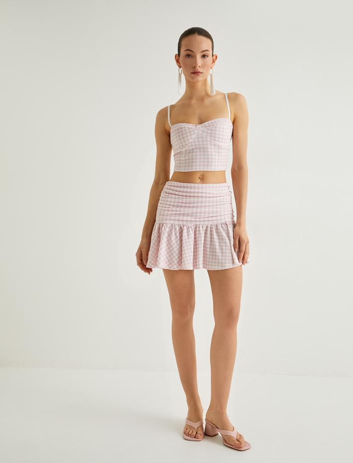  Fırfırlı Mini Etek Drapeli Astarlı Standart Bel