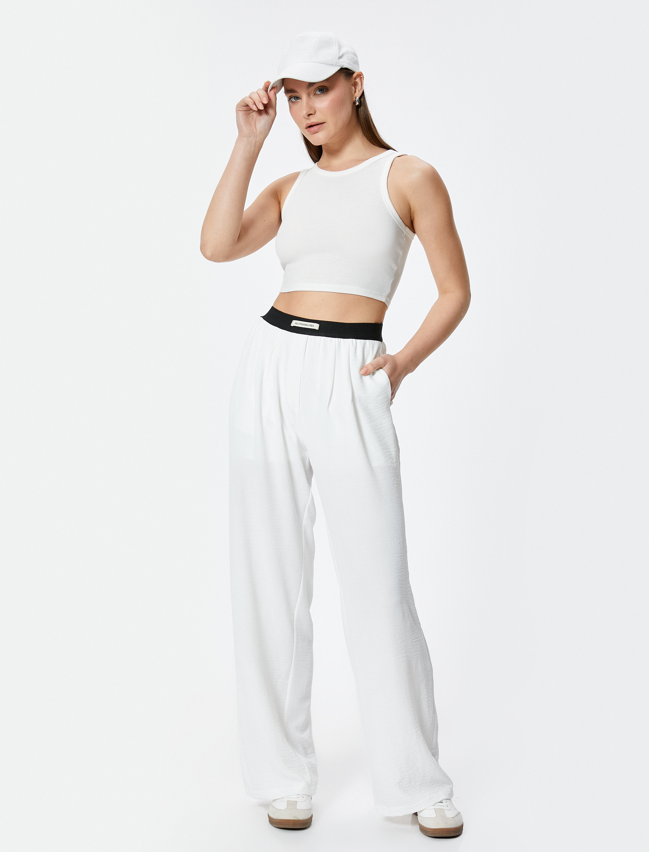   Bol Paça Pantolon Astarlı Beli Bant Detaylı