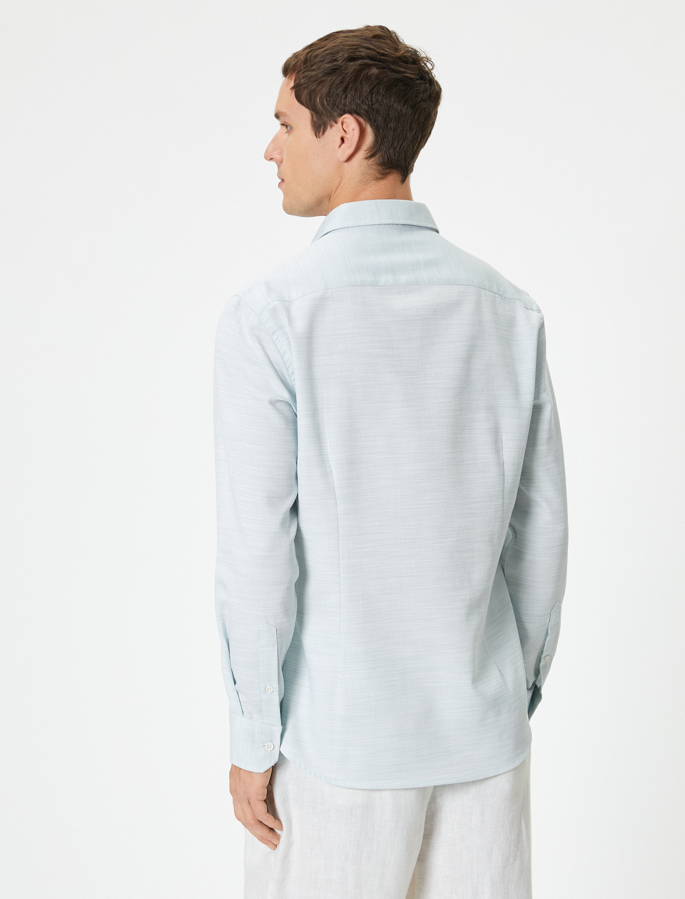   Klasik Yaka Düğmeli Pamuklu Uzun Kollu Slim Fit Gömlek