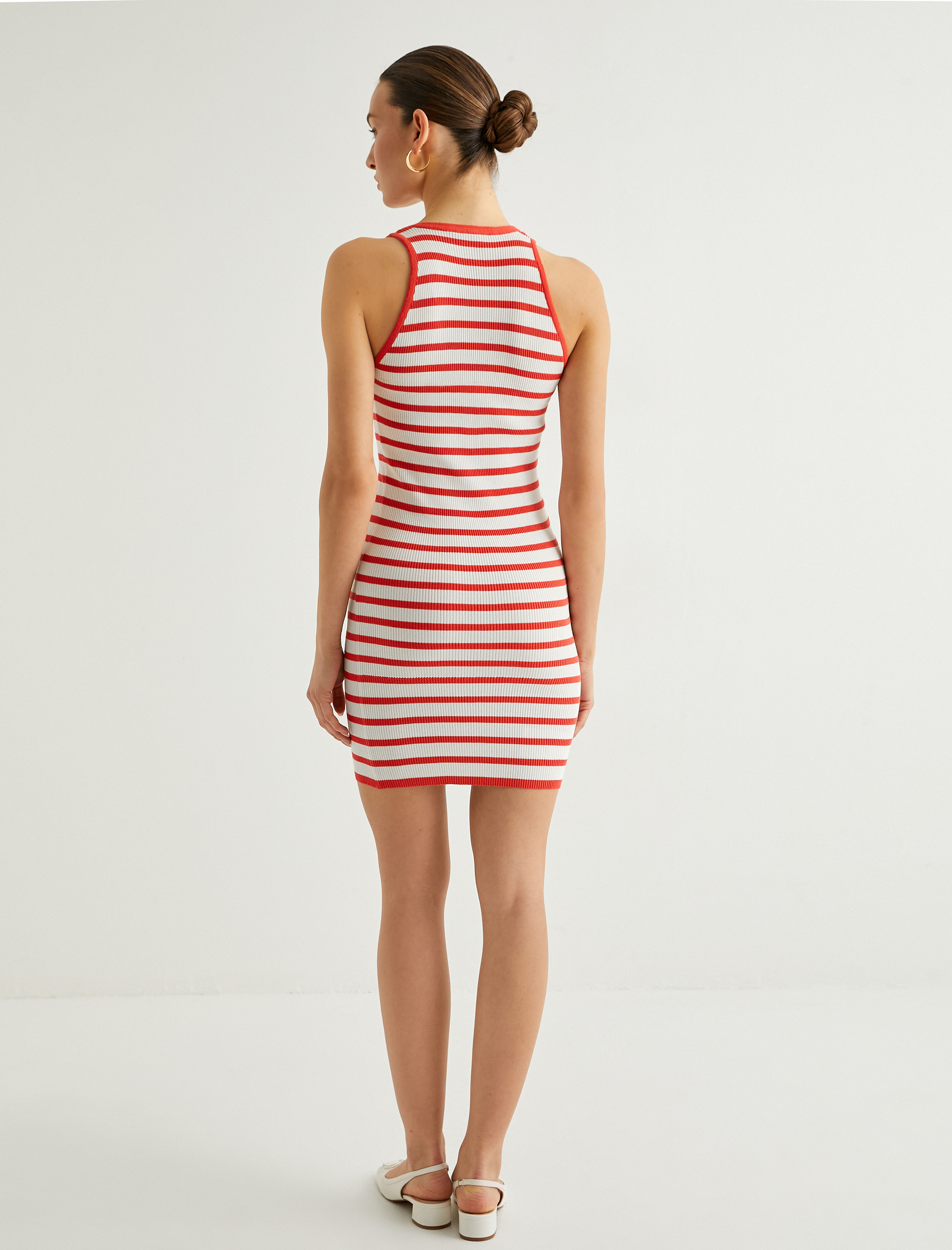   Mini Halter Yaka Elbise Düğme Detaylı Slim Fit