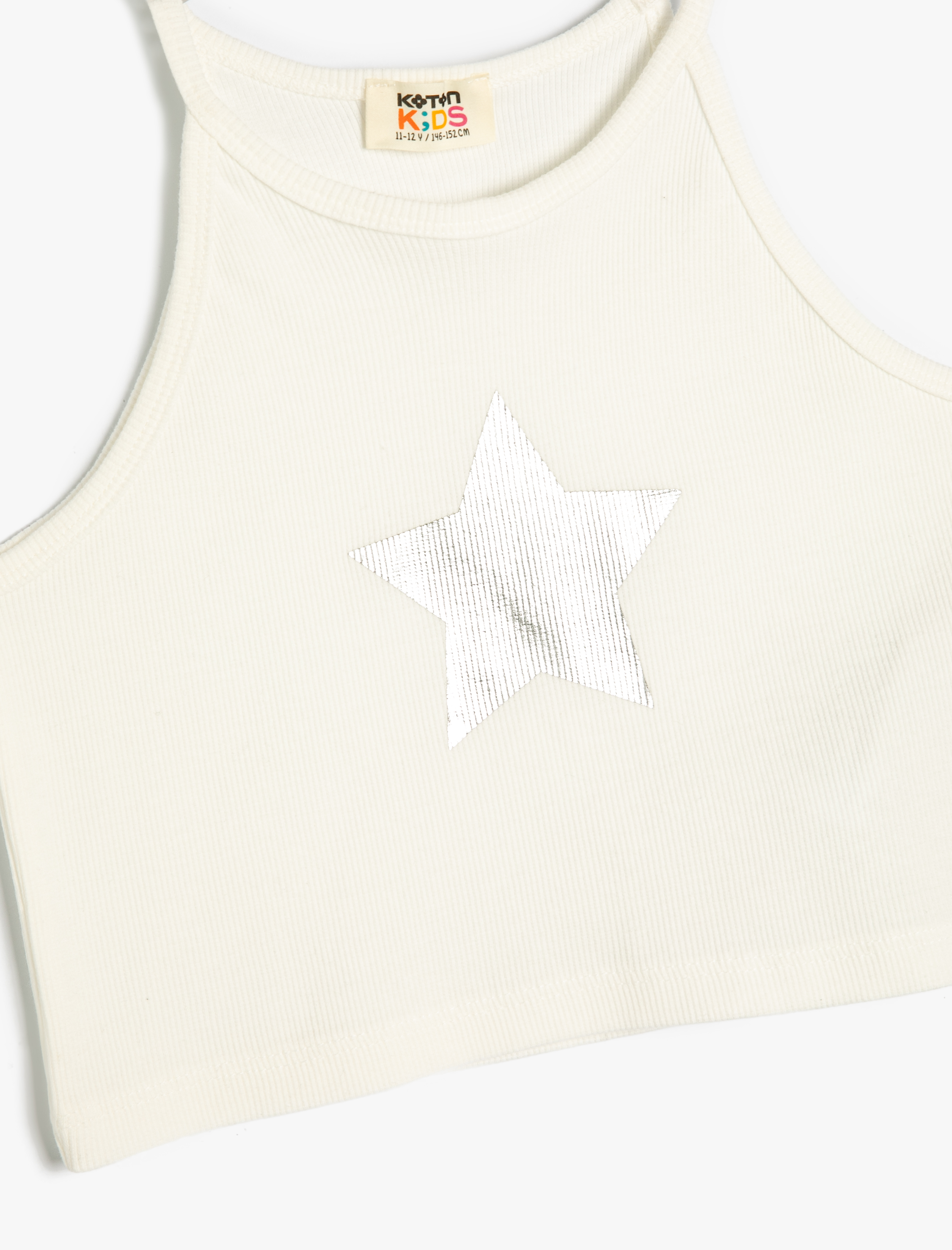 Kız Çocuk Crop Atlet Halter Yaka Yıldız Baskılı Pamuklu