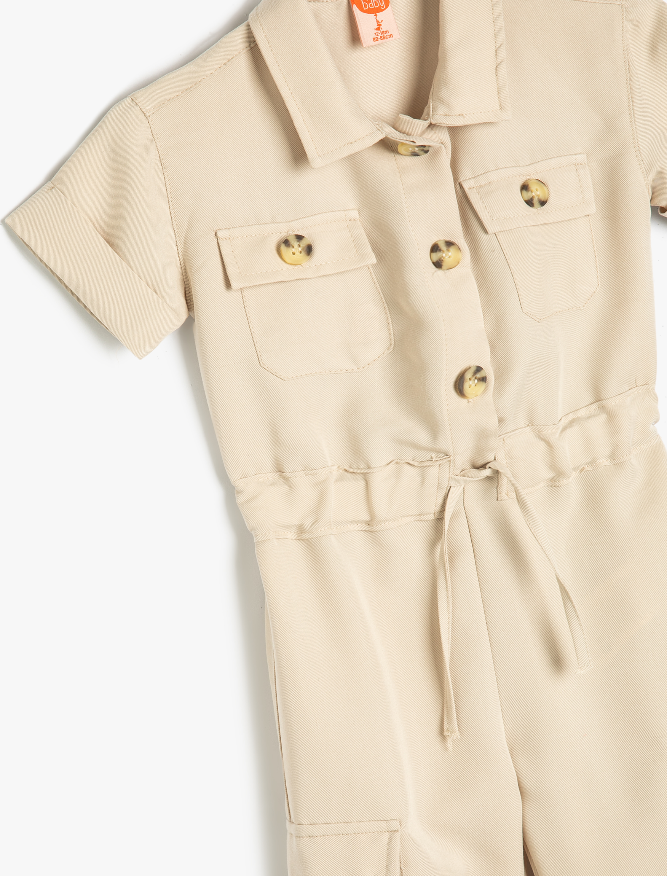  Kız Bebek Gömlek Yaka Tulum Kısa Kollu Cep Detaylı Viskon Karışımlı