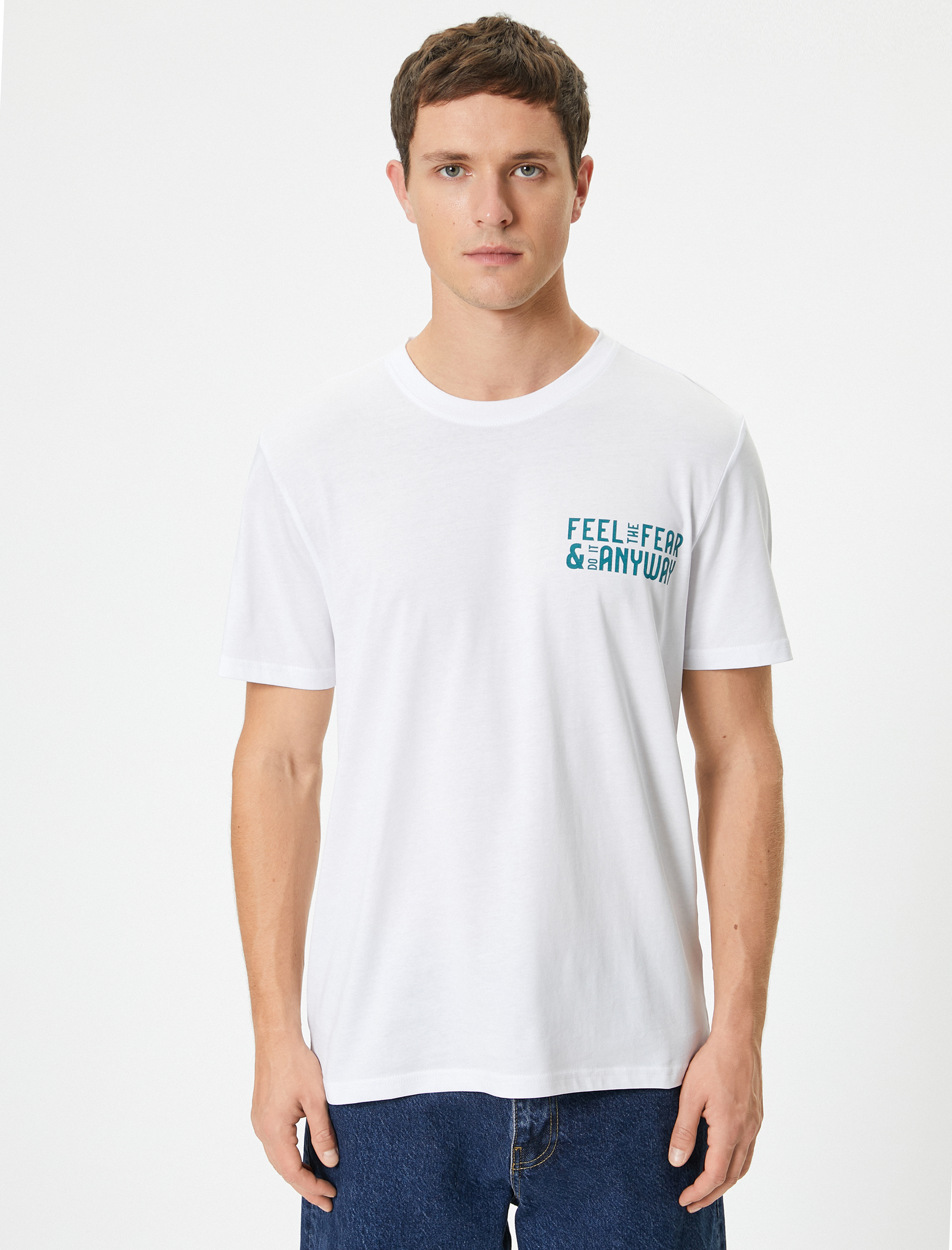   Arkası Baskılı Tişört Kısa Kollu Bisiklet Yaka Pamuklu