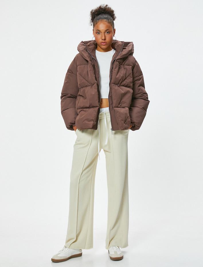  Şişme Mont Kapüşonlu Fermuarlı Relax Fit