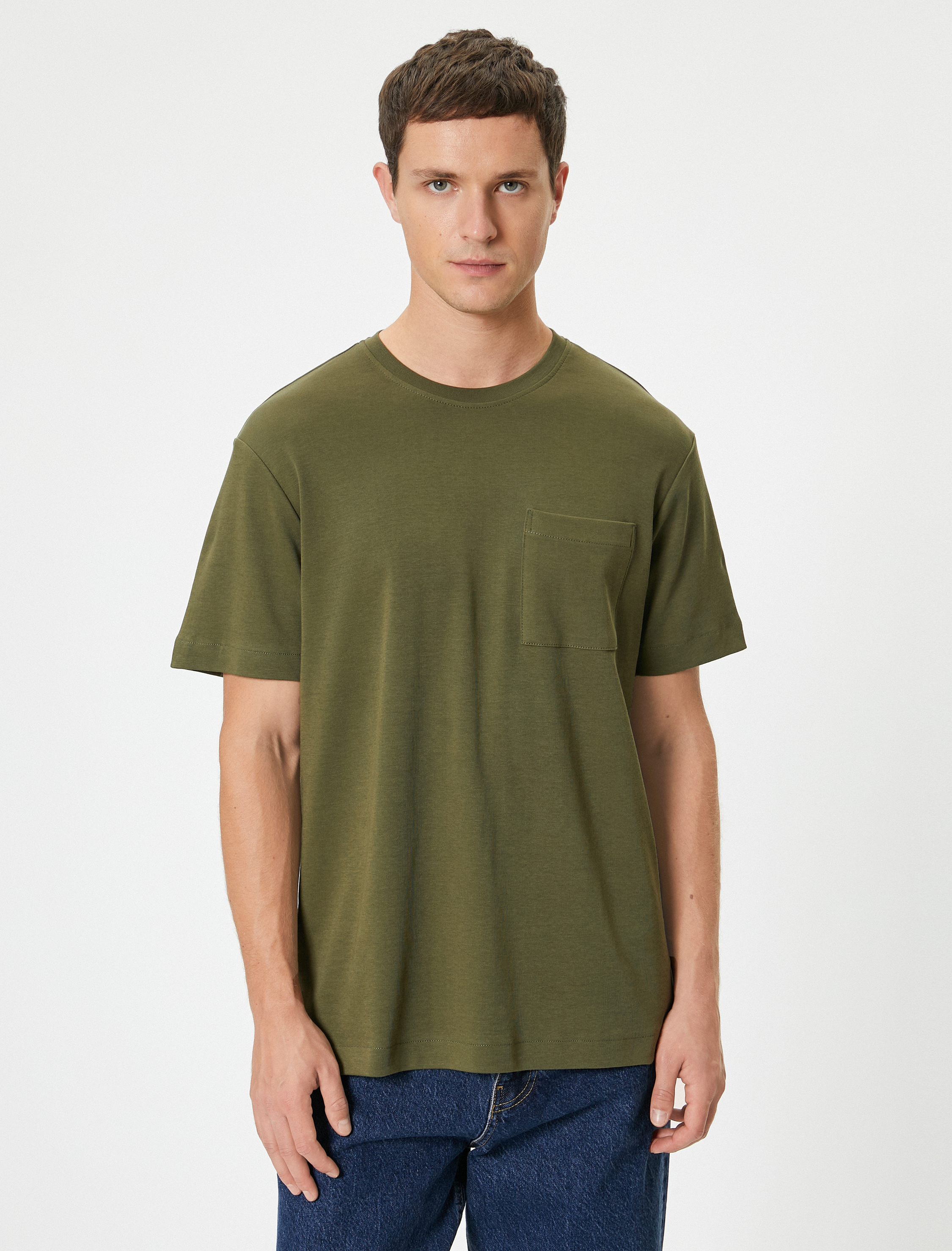   Cep Detaylı Kısa Kollu Bisiklet Yaka Regular Fit Pamuklu Basic Tişört