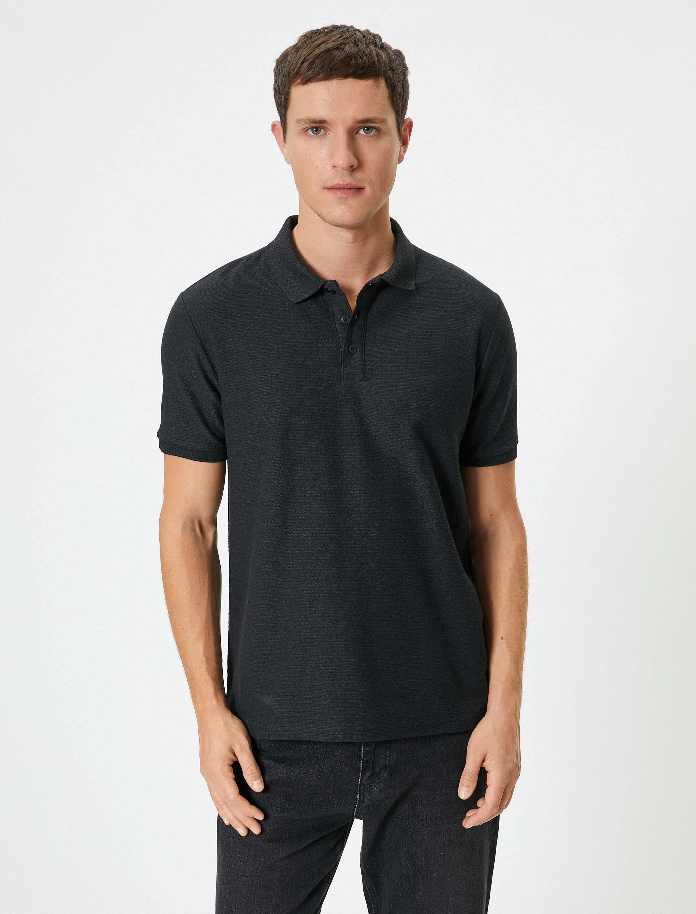 Polo Yaka İnce Triko Tişört Kısa Kollu Düğmeli Slim Fit