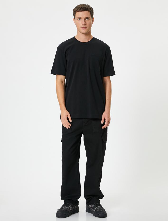  Cep Detaylı Kısa Kollu Bisiklet Yaka Regular Fit Pamuklu Basic Tişört