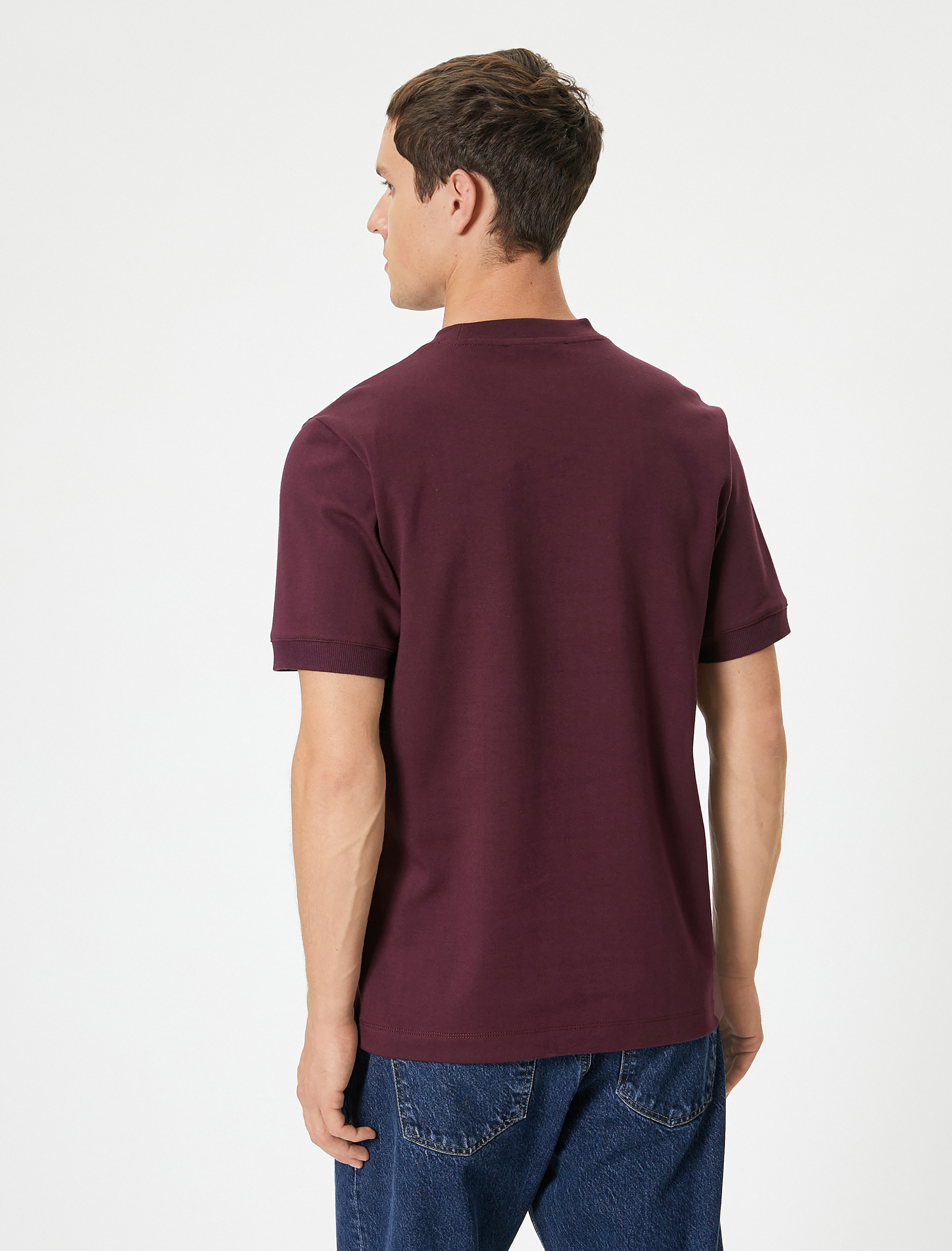   Basic Tişört Bisiklet Yaka Kısa Kollu Dokulu Pamuklu