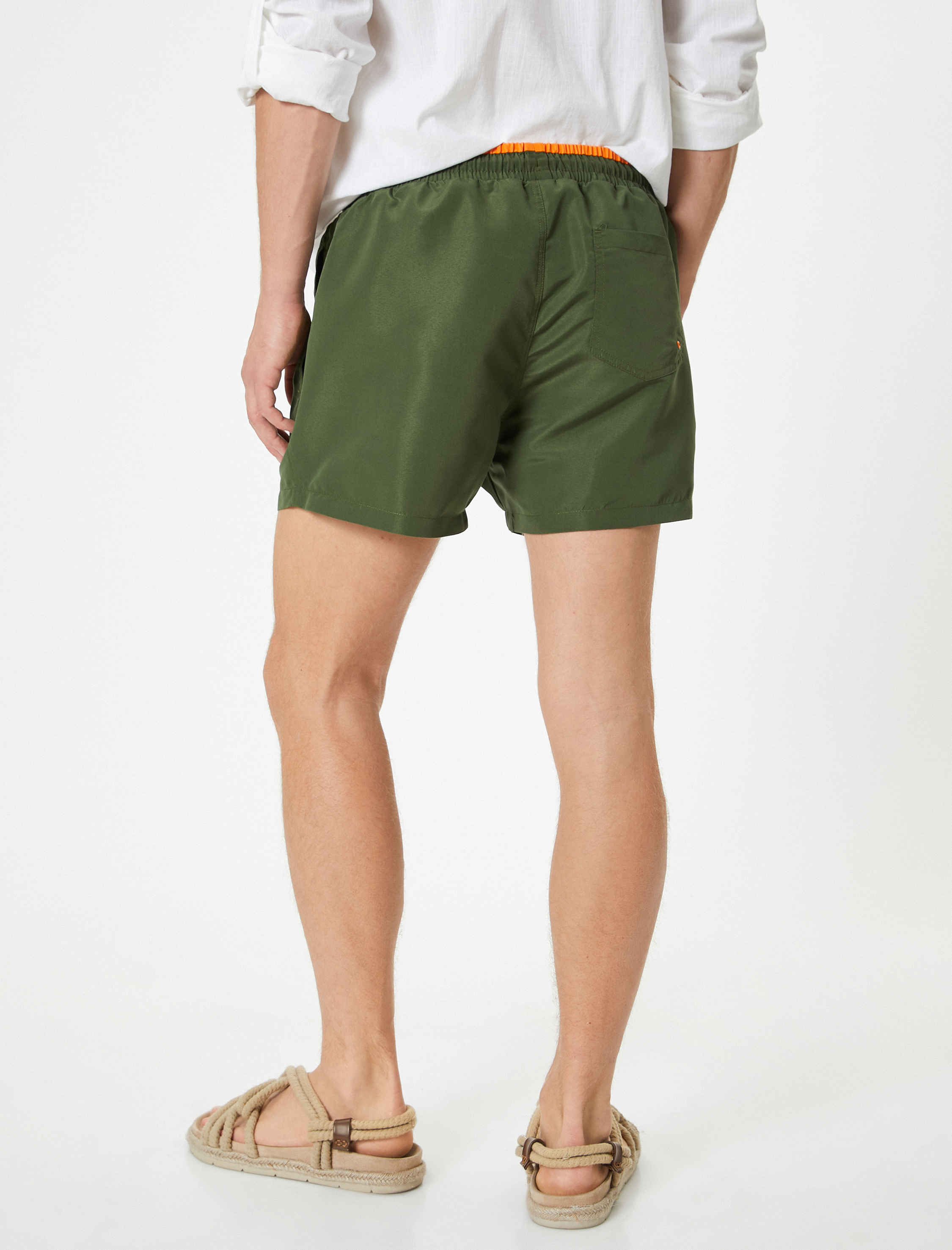 Kısa Deniz Şortu File Astarlı Beli Bağlamalı Cepli Rahat Kalıp