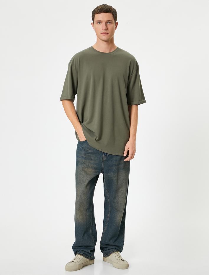  Basic Oversize Tişört Bisiklet Yaka Kısa Kollu