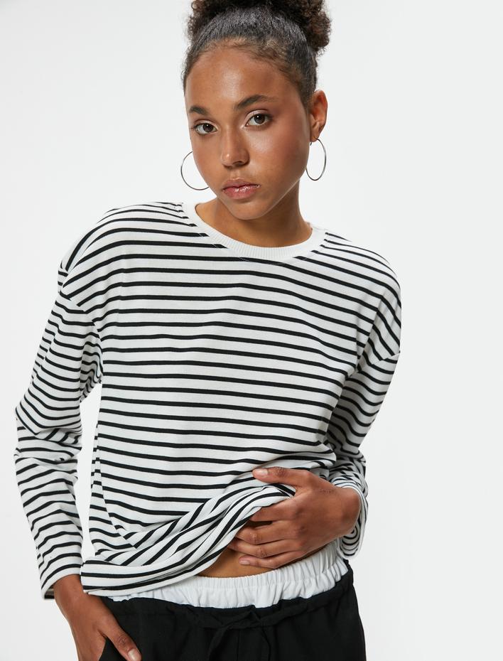  Uzun Kollu Tişört Bisiklet Yaka Relax Fit