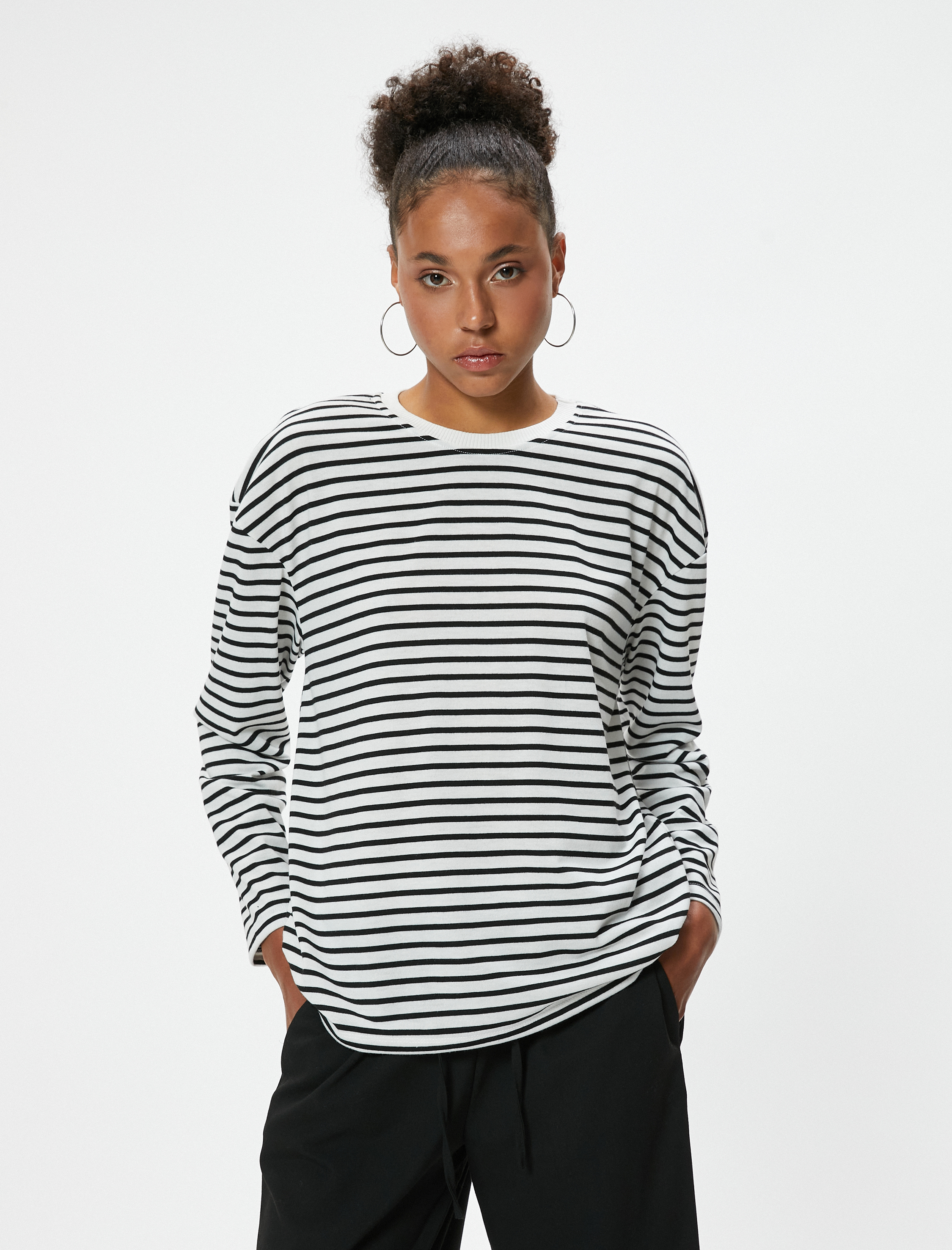   Uzun Kollu Tişört Bisiklet Yaka Relax Fit