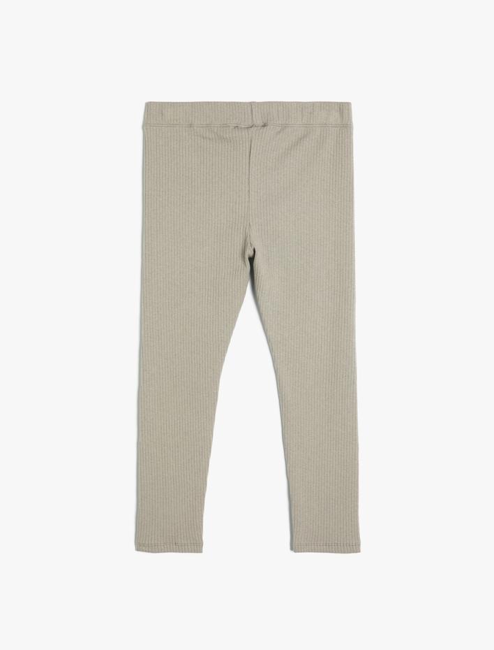 Kız Çocuk Basic Tayt Ribanalı Beli Lastikli Aplike Detaylı Pamuklu