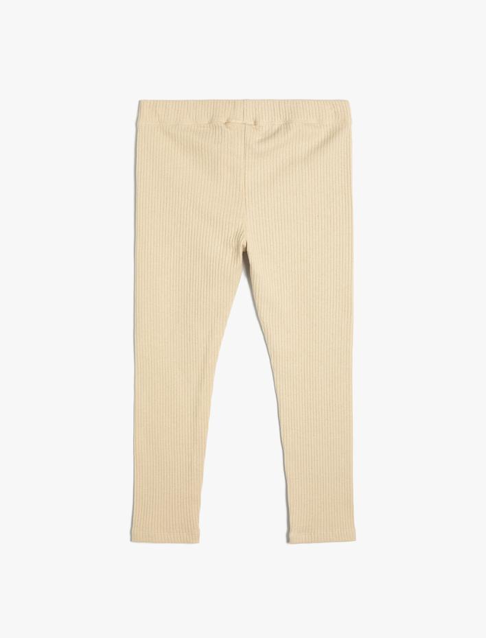 Kız Çocuk Basic Tayt Ribanalı Beli Lastikli Aplike Detaylı Pamuklu