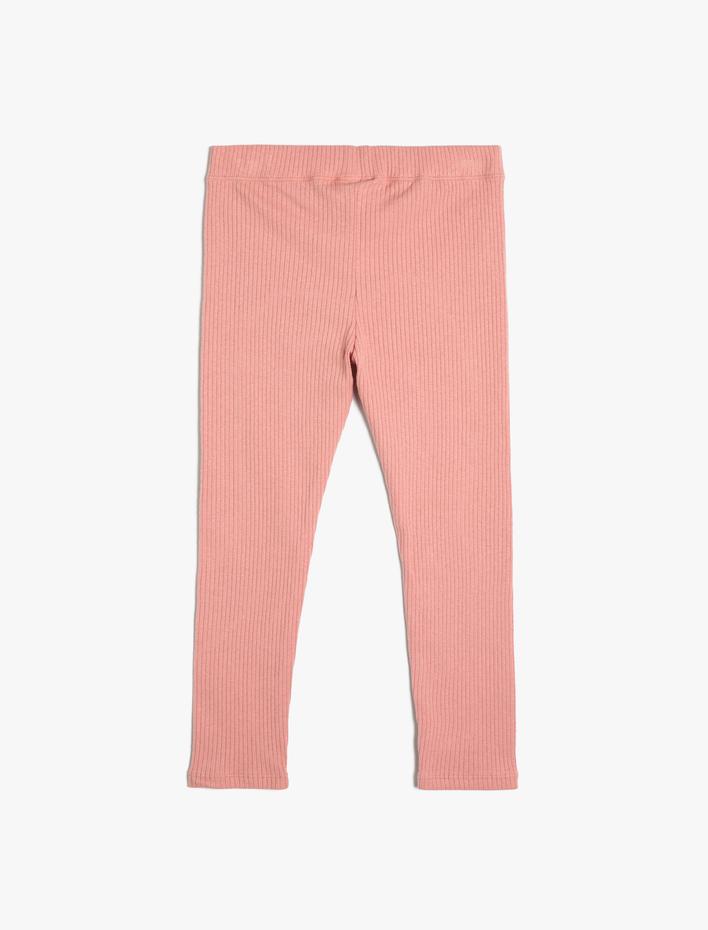 Kız Çocuk Basic Tayt Ribanalı Beli Lastikli Aplike Detaylı Pamuklu