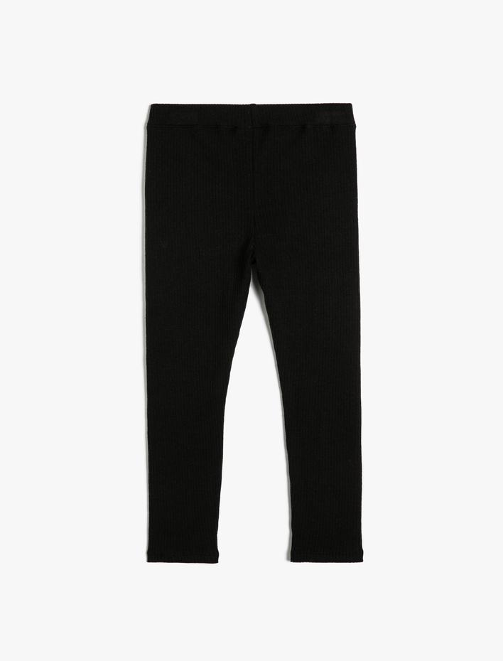 Kız Çocuk Basic Tayt Ribanalı Beli Lastikli Aplike Detaylı Pamuklu