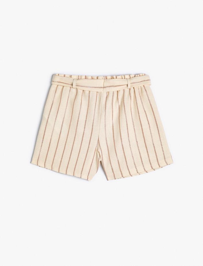 Kız Çocuk Şort Kemer Detaylı Cepli Beli Lastikli Pamuklu