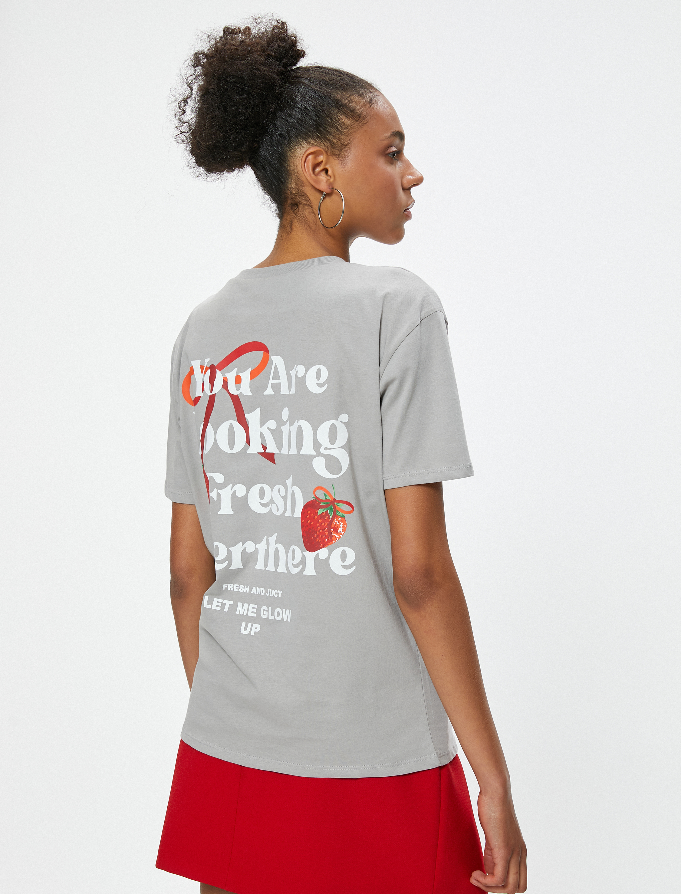 Arkası Baskılı Tişört Bisiklet Yaka Kısa Kollu Pamuklu