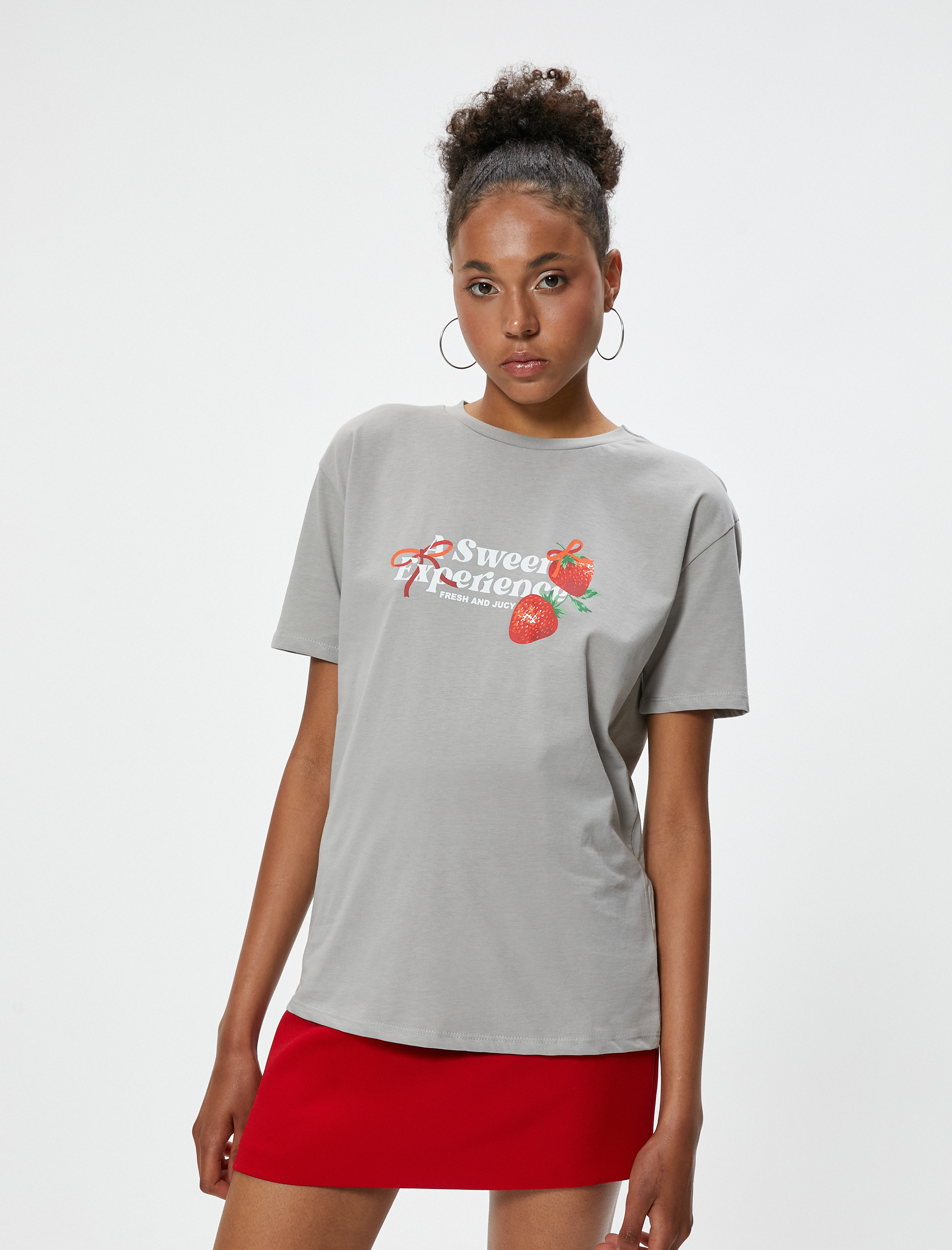 Arkası Baskılı Tişört Bisiklet Yaka Kısa Kollu Pamuklu