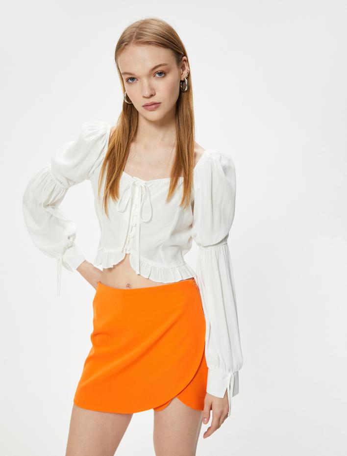  Mini Şort Etek Cep Detaylı Düğmeli