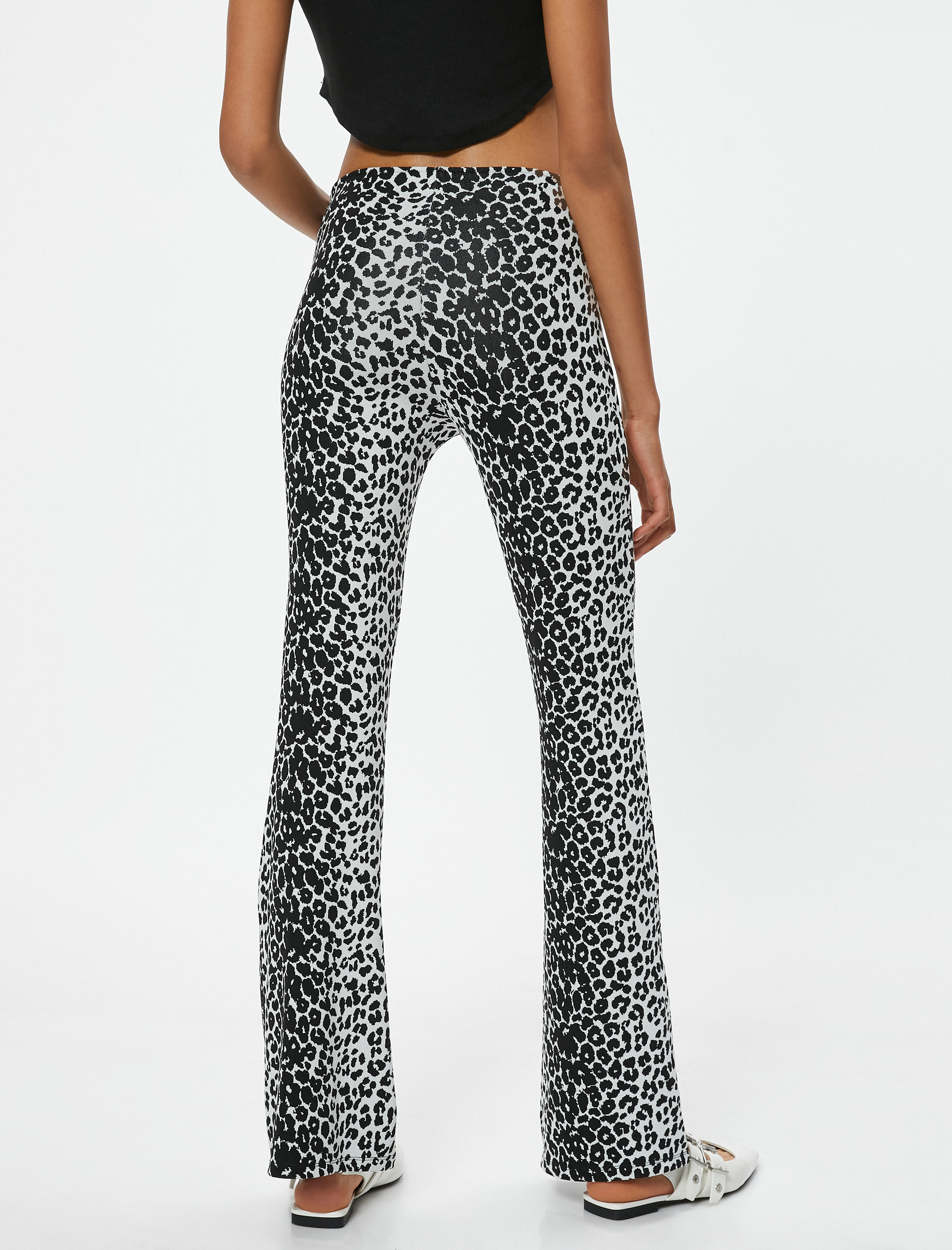   Leopar Desenli Tayt Pantolon İspanyol Paça Slim Fit