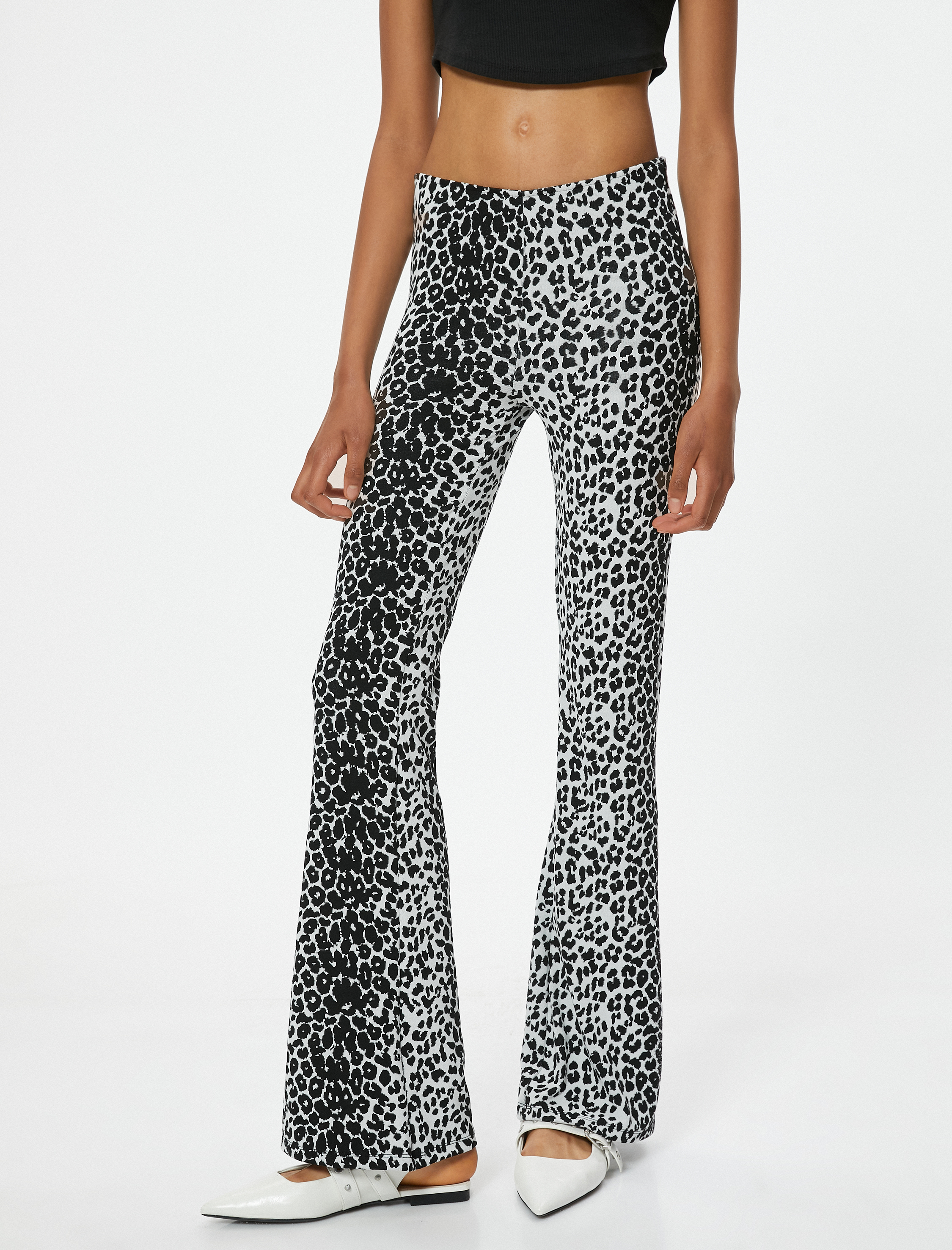   Leopar Desenli Tayt Pantolon İspanyol Paça Slim Fit